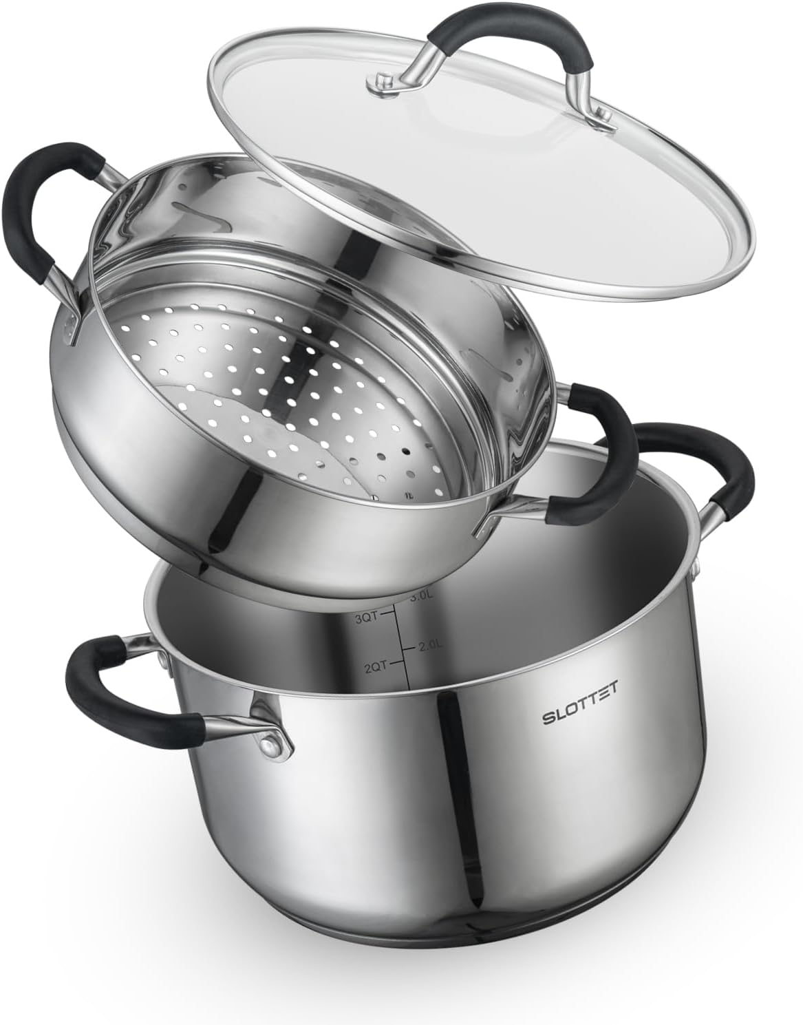 6 Quart Stainless Steel Stock Pot with Steamer and Glass Lid 1