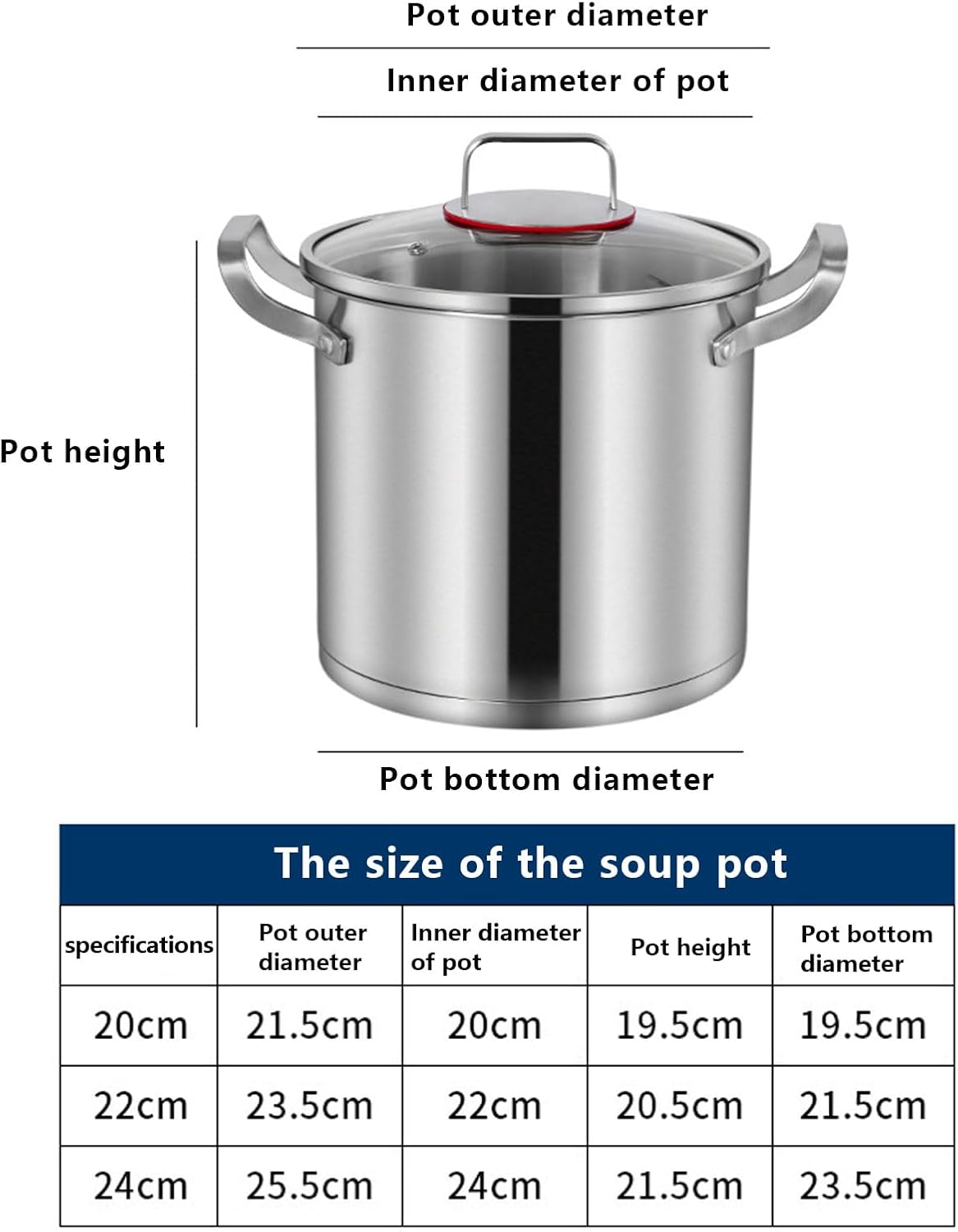 AIZYR 20cm Stainless Steel Stock Pot for Induction and Gas Stoves