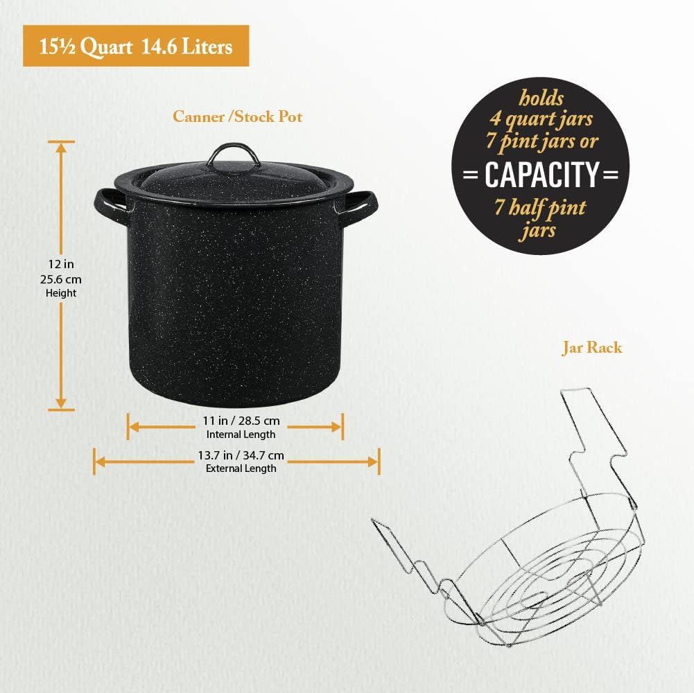 Granite Ware Stockpot with Lid and Jar Rack 4 Jar Capacity