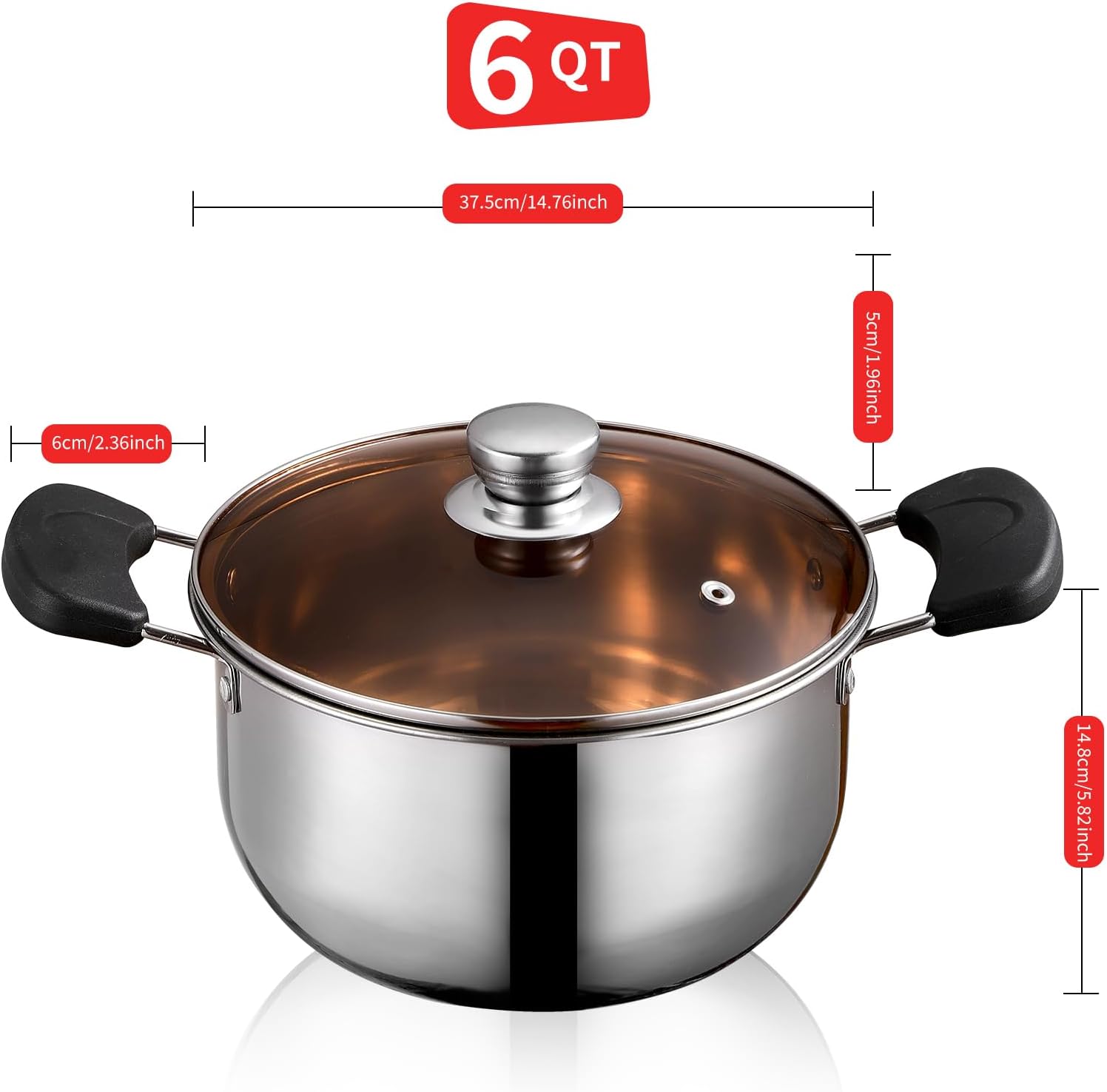 6QT Stock Pot with Lid Heat-Proof Safe for Daily Use