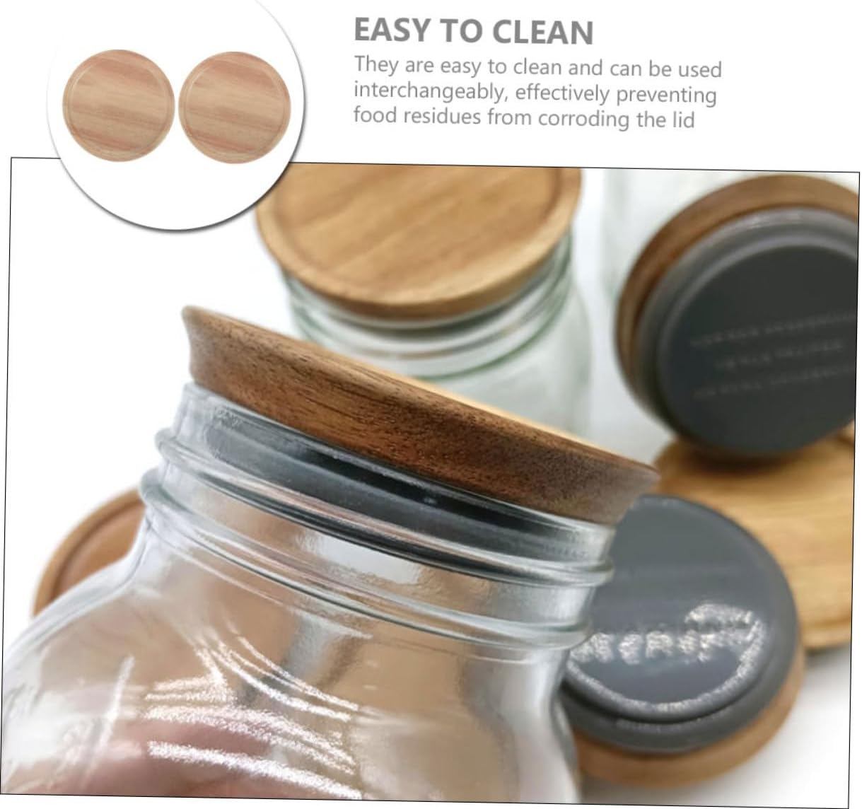 Zerodeko 2pcs Wooden Mason Jar Lids with Silicone Seal
