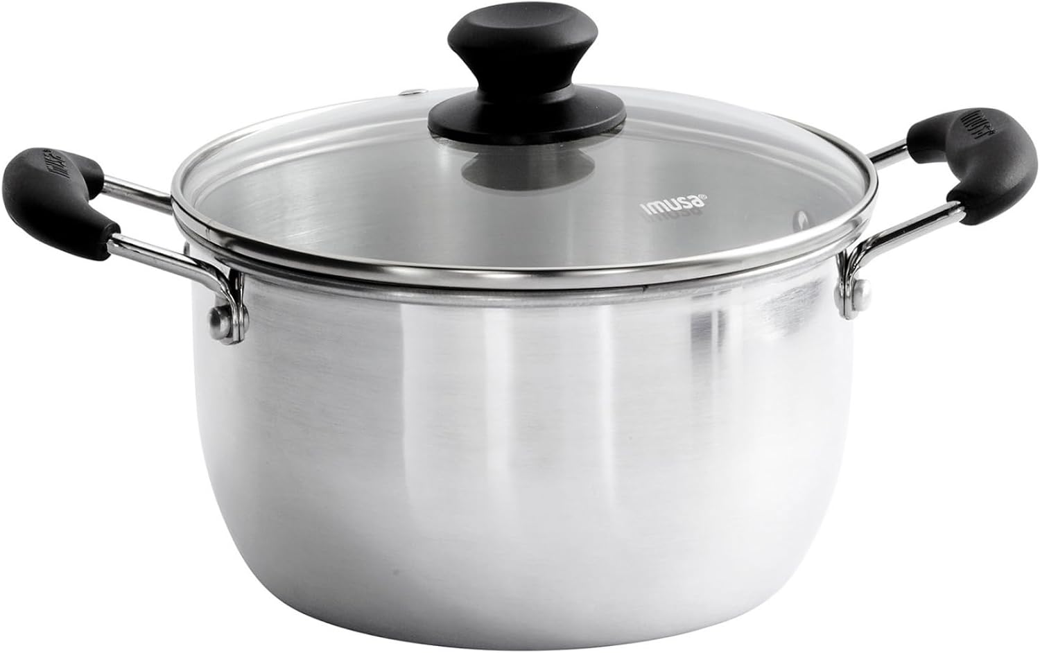 IMUSA USA 6-Quart Aluminum Pot with Glass Lid and Bakelite Handle