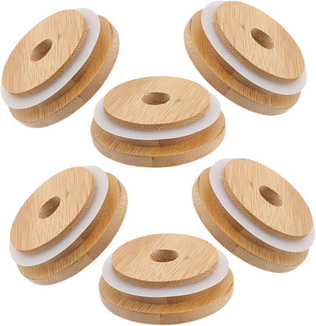 Cabilock 6pcs Beige Wooden Mason Jar Lids Set