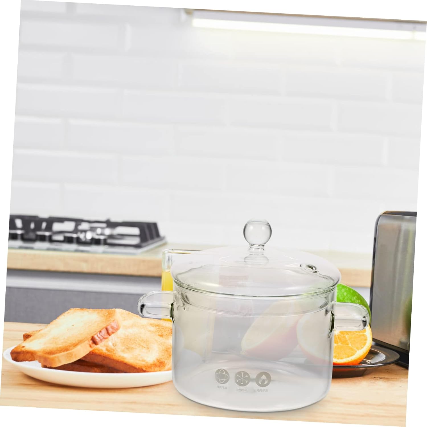 High Borosilicate Glass Noodle Pot with Cover 1500ml
