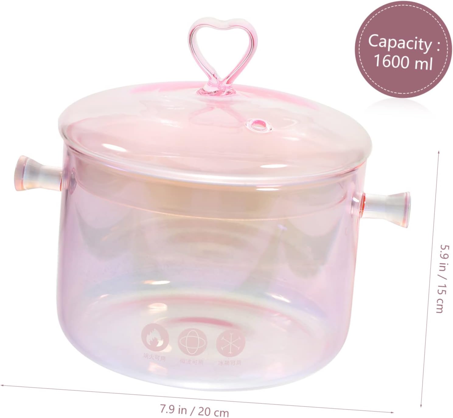 Versatile 1600ml Glass Pot with Double Handles for Noodles Soup