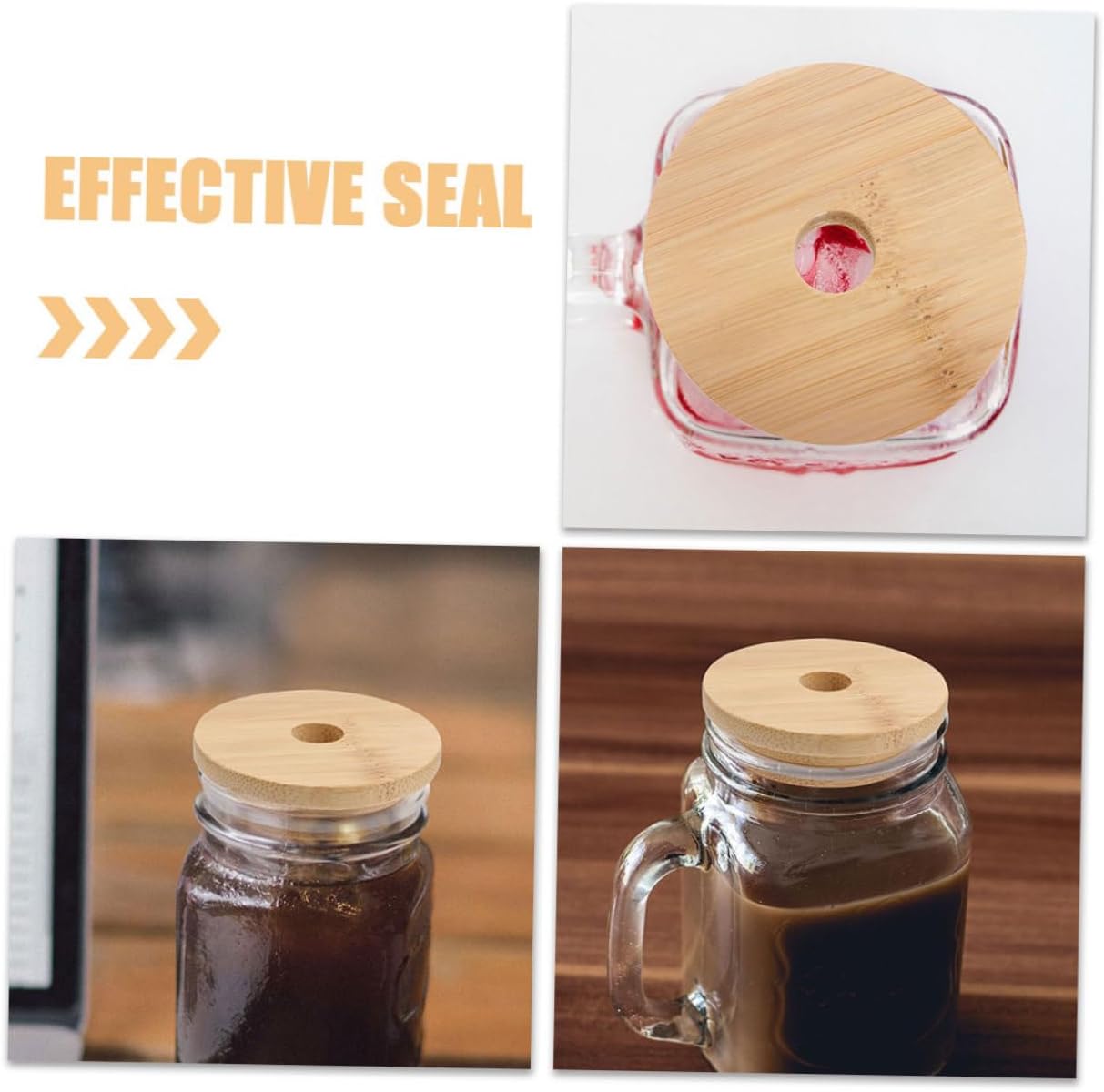 VOSAREA 8pcs Wooden Mason Jar Lids with Straw Hole