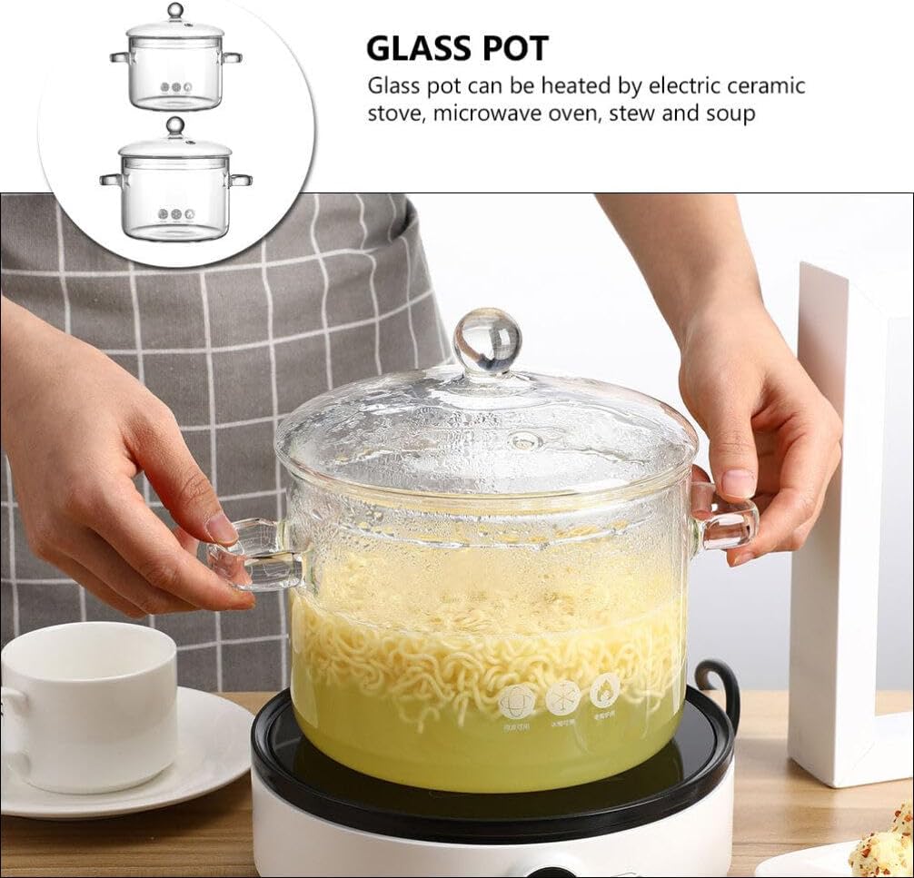 Hemoton - Ergonomic 45oz50oz Glass Pots for Stove Cooking