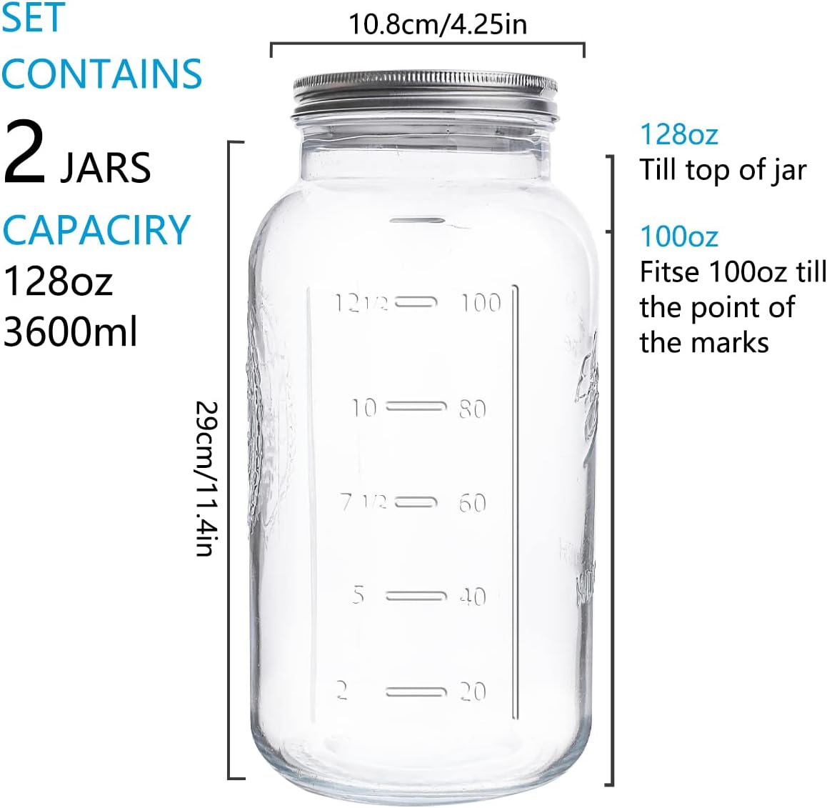 Elegant 128oz Mason Jars Set