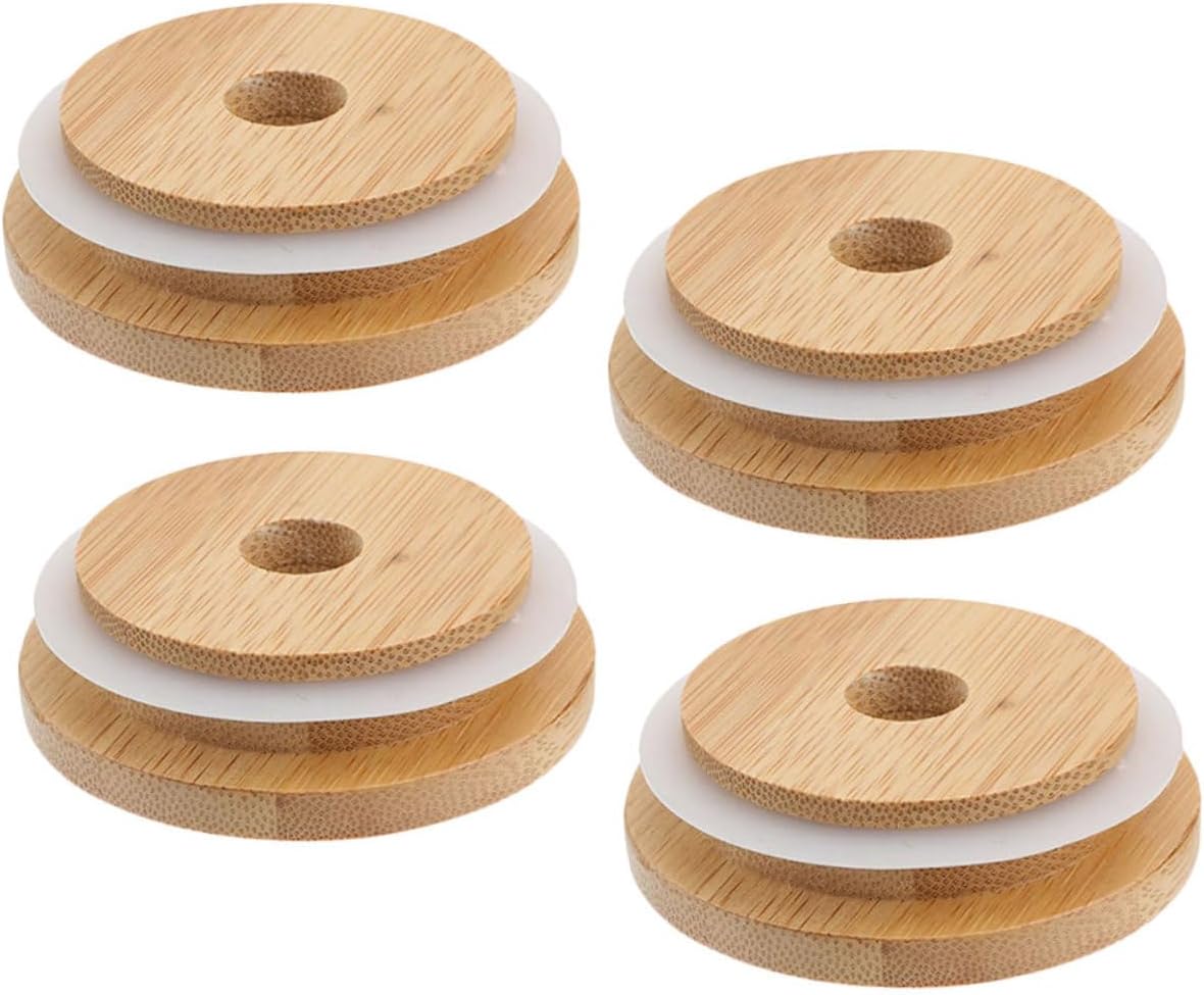 Luxshiny 4pcs Mason Jar Lids with Straw Hole
