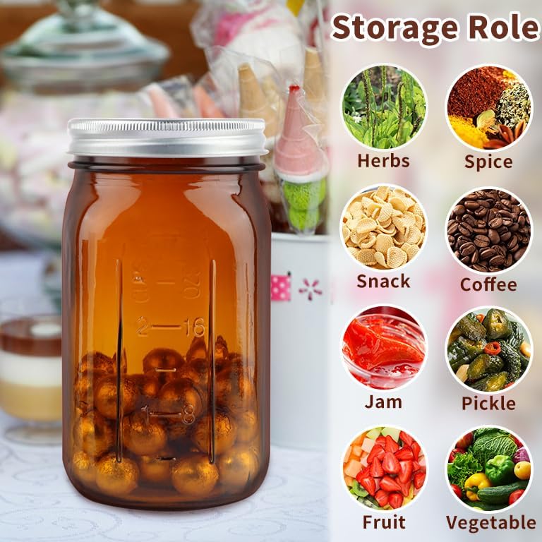 CARBLIN 2 Pack 32 oz Amber Canning Jars with Lids and Labels