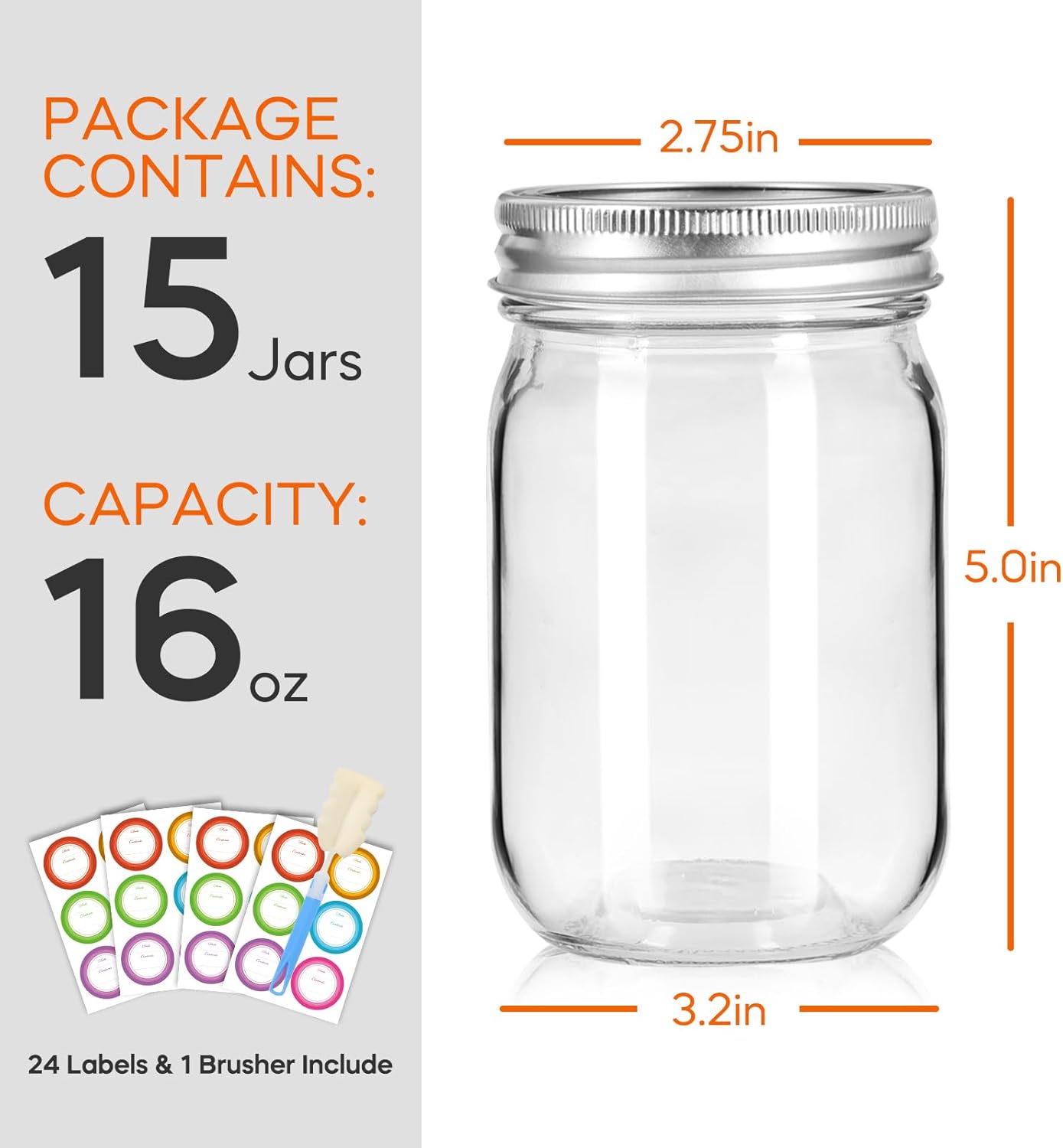 High-Quality 15-Pack Mason Jars for Canning Storage and Fermenting