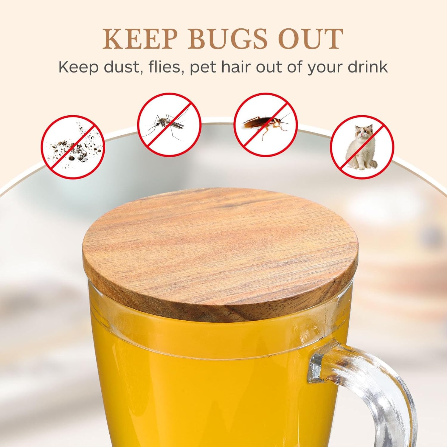 SEWACC Bamboo Cup Lid - 4-Piece Set for Durable Airtight Covers