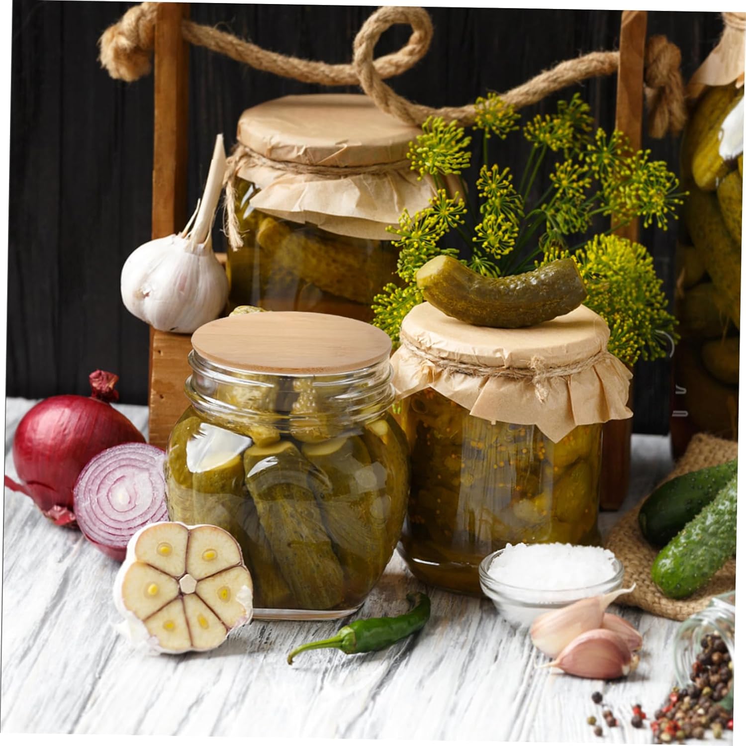 2PCS Bamboo Jar Lid Set Washable Glass Yogurt Jar Sealing Lids