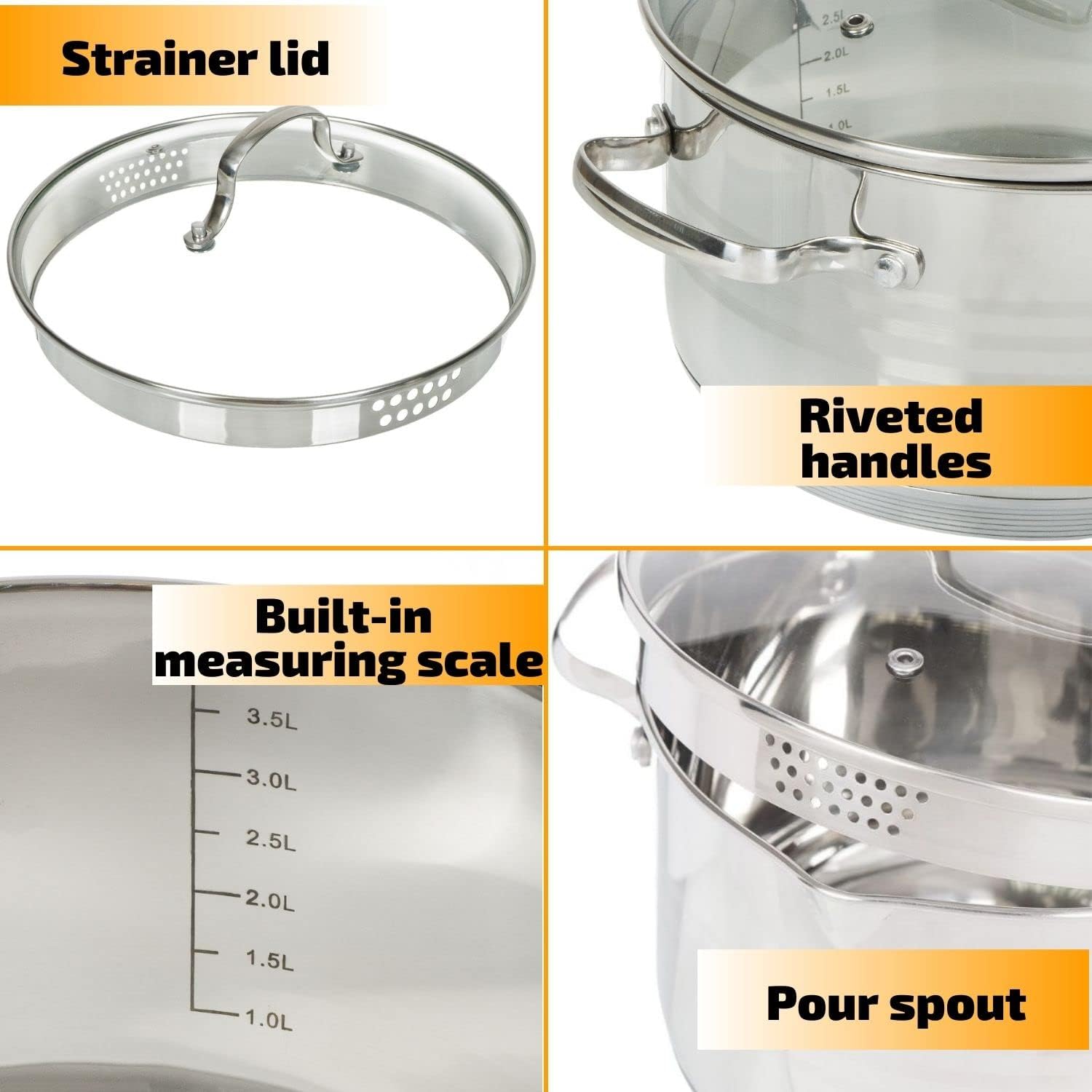 Daniks Tokio Stainless Steel Stock Pot with Glass Lid