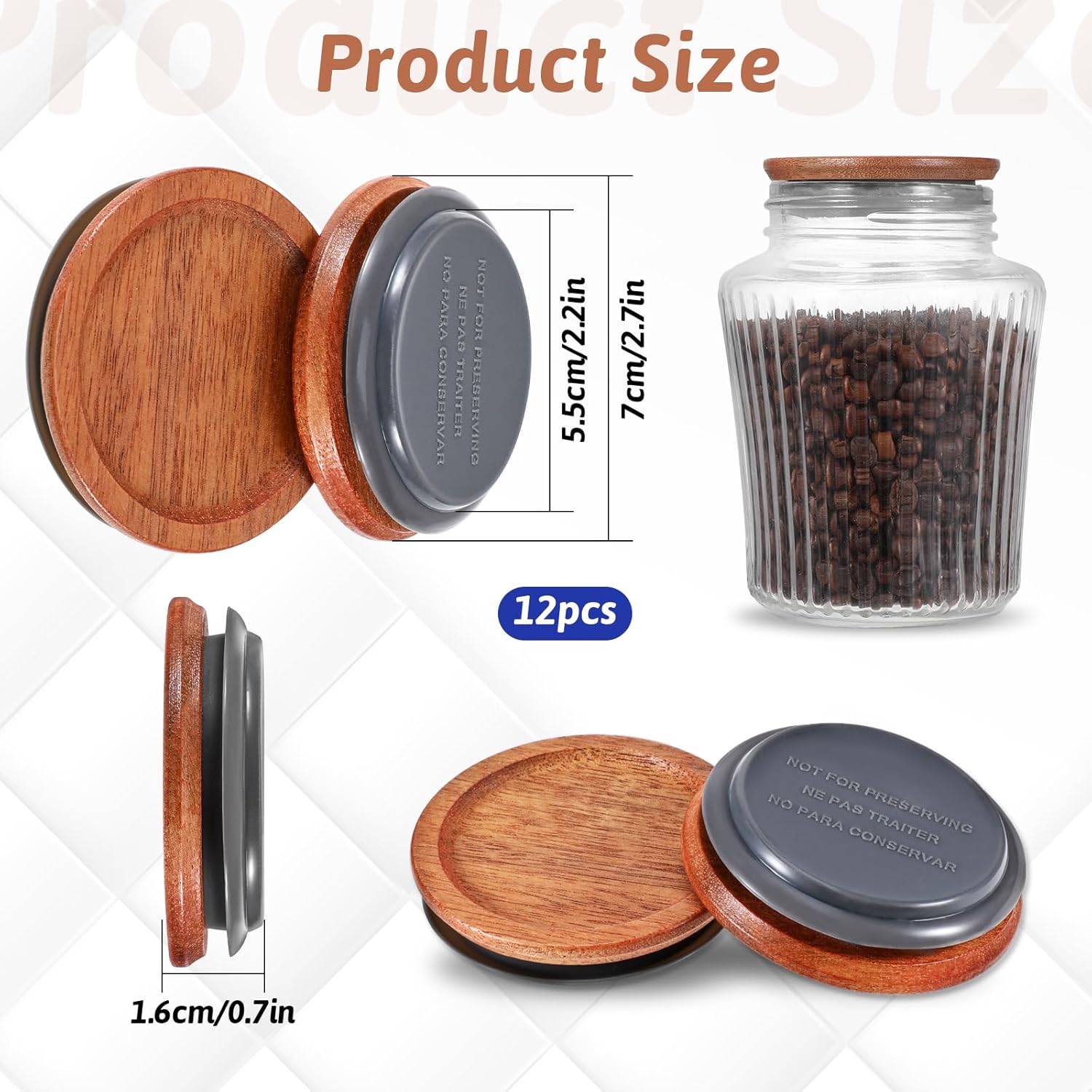 12-Piece Acacia Wooden Mason Jar Lid Set