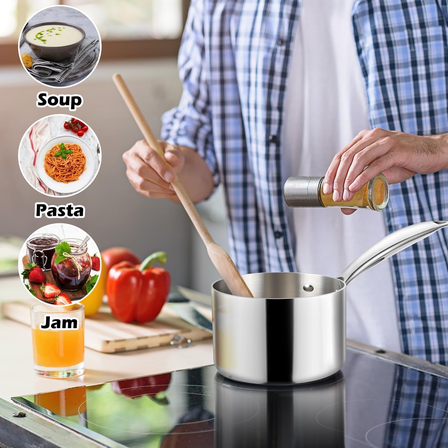 2 Quart Saucepan with Glass Lid Tri-Ply Stainless Steel