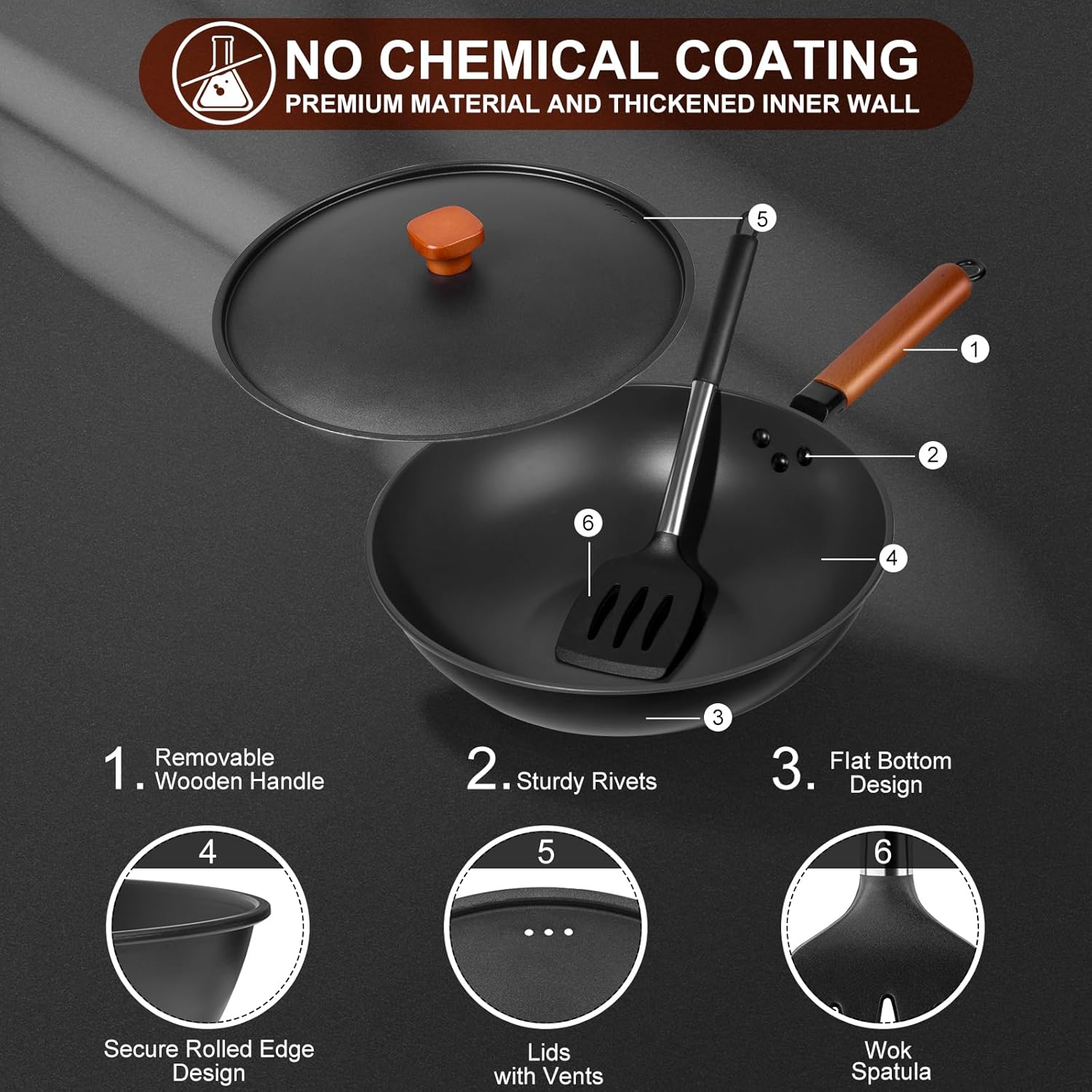 13 Carbon Steel Wok with Lid