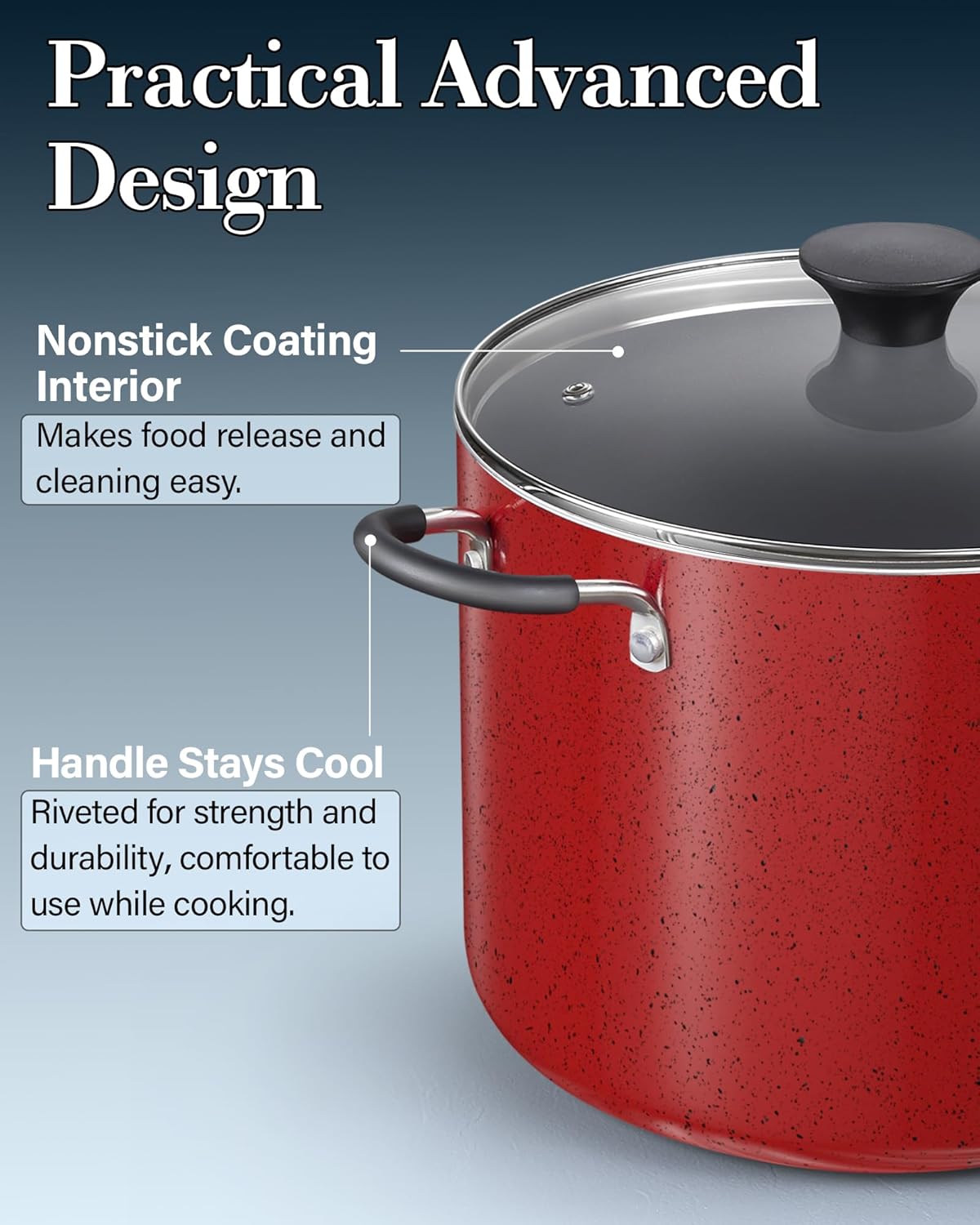 Cook N Home 105 Qt Nonstick Stockpot with Marble Red Glass Lid