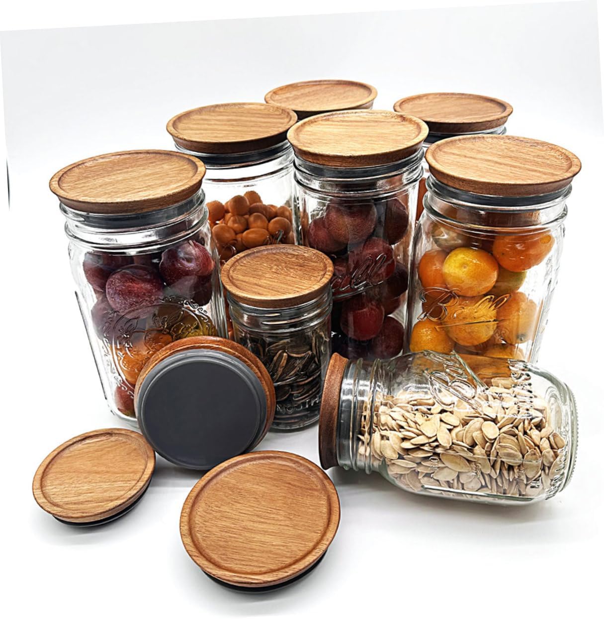 2pcs Wooden Mason Jar Lids with Silicone Seal
