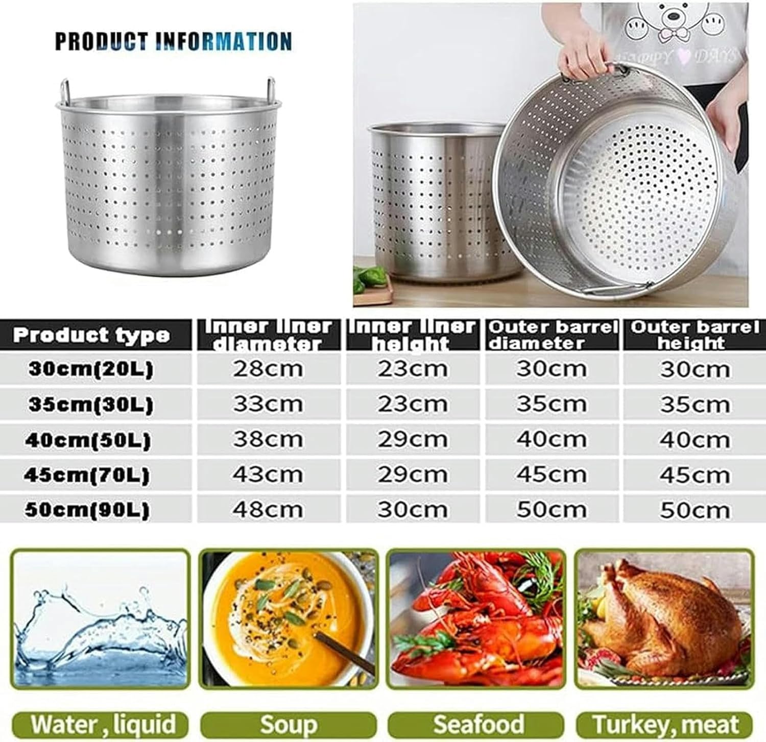 Stainless Steel Stockpot Set for Cooking Poultry Fish and Meat