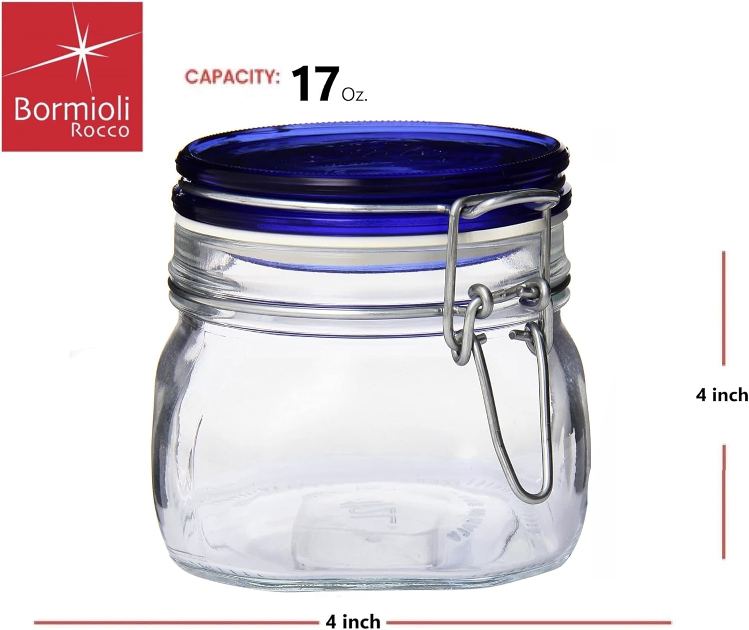 Bormioli Rocco Fido Square Jar with Blue Lid 175 oz