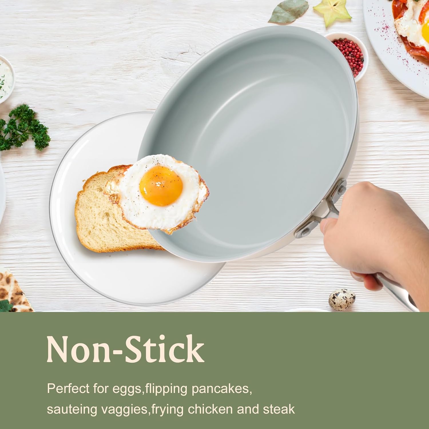 Premium Nonstick Ceramics Set Safe for Oven dishwasher 3-Piece Skillets