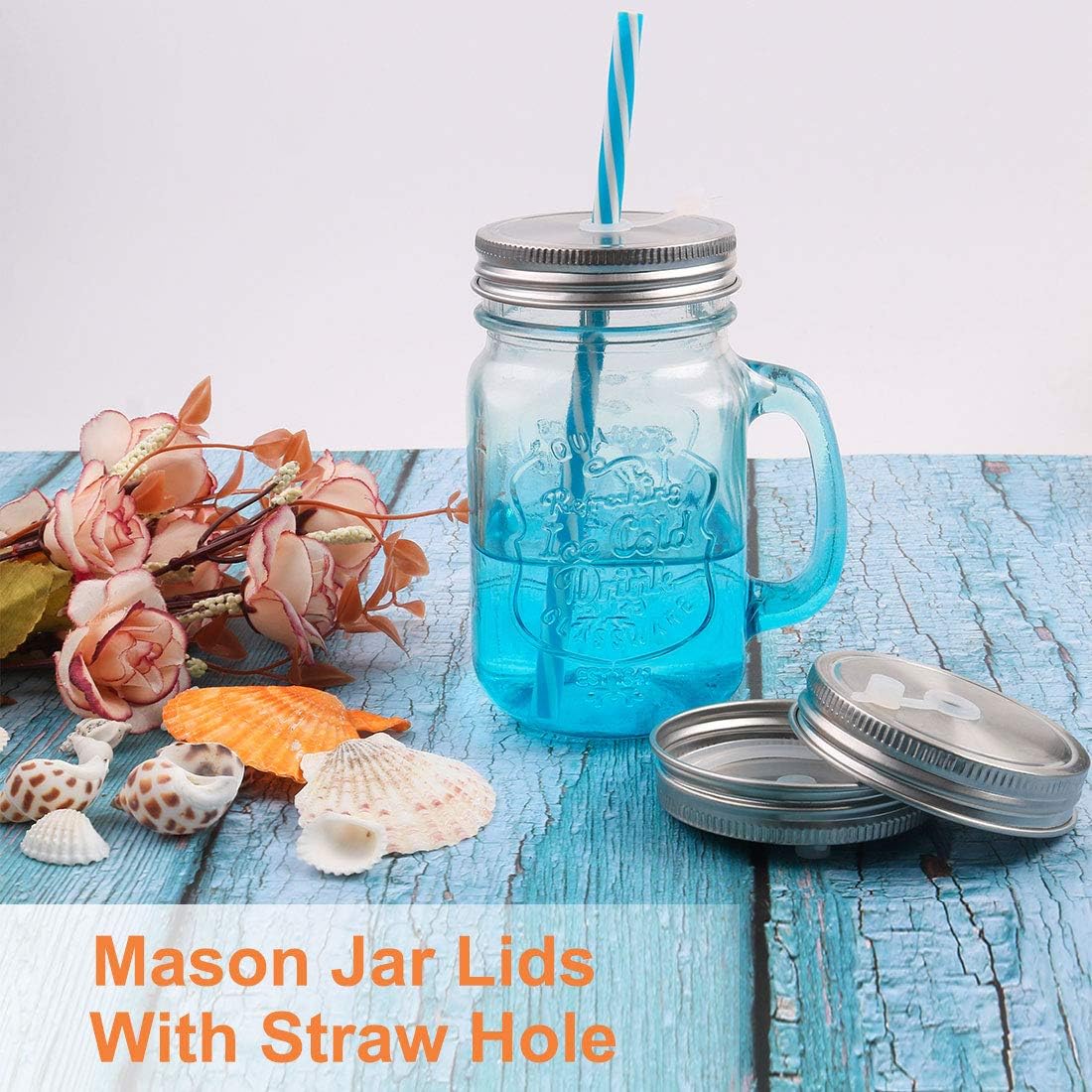 2-Pack Stainless Steel Wide Mouth Mason Jars Lids with Straw Hole