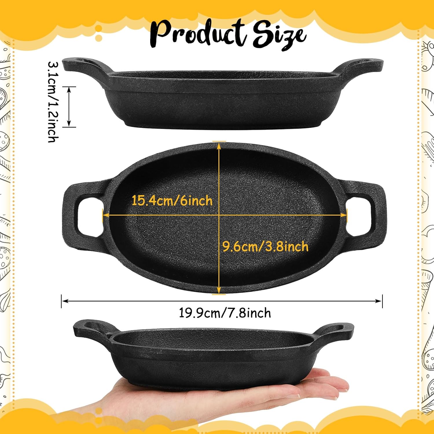 6-Piece Cast Iron Skillet Set for Baking Roasting and Grilling
