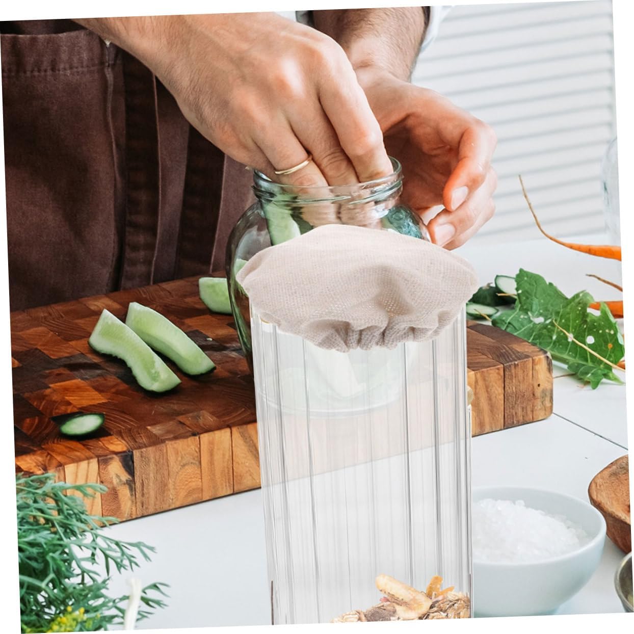 2-Piece Beige Cloth Airtight Jar Lids