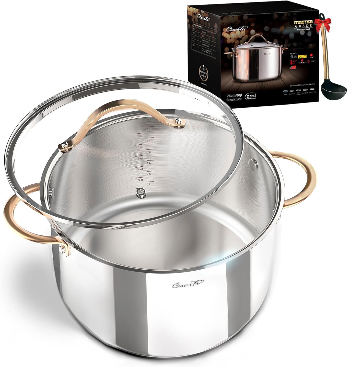 8 Quart Whole Clad Stainless Steel Stock Pot with Lid