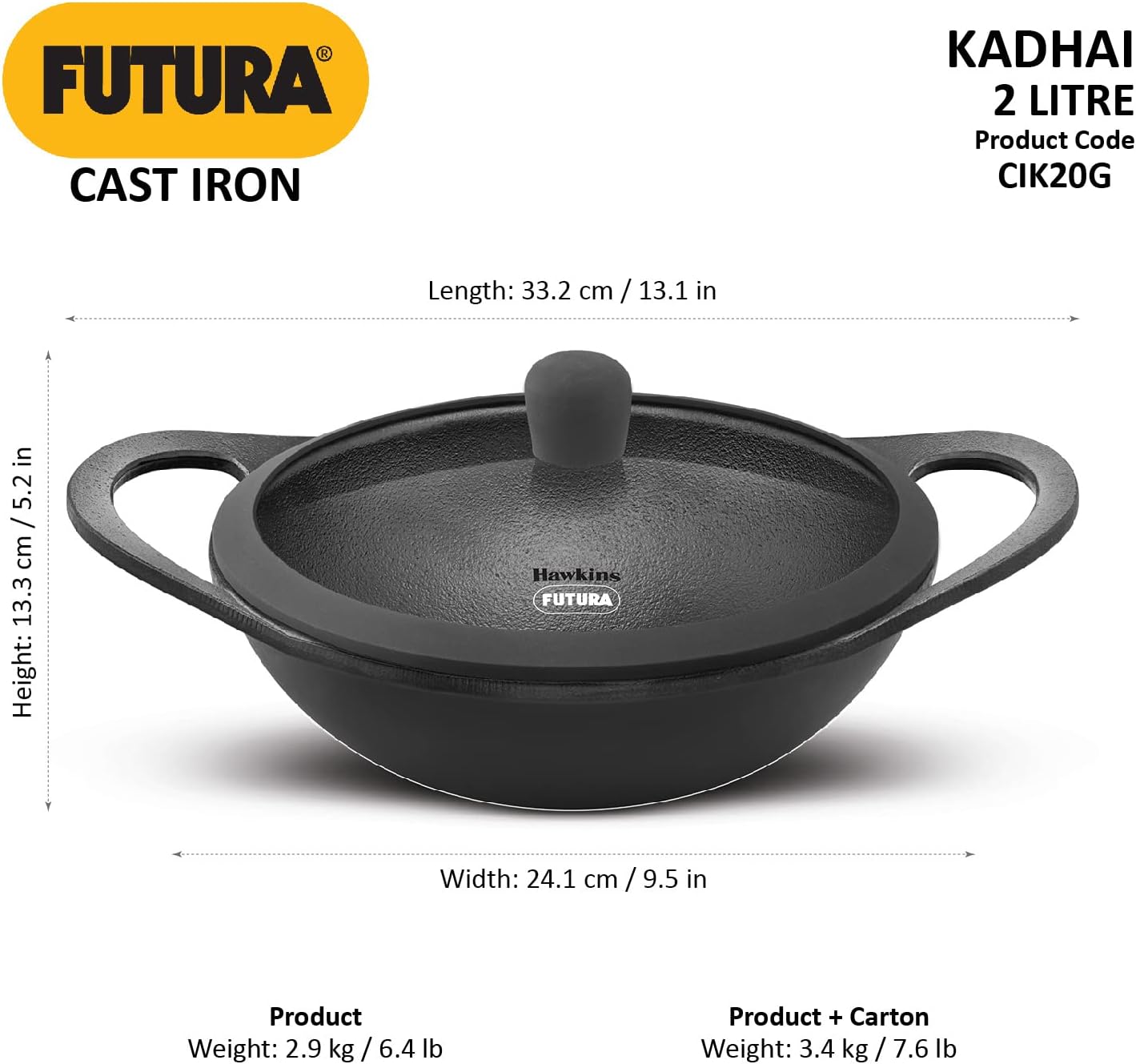 Hawkins Futura 2L Cast Iron Kadhai