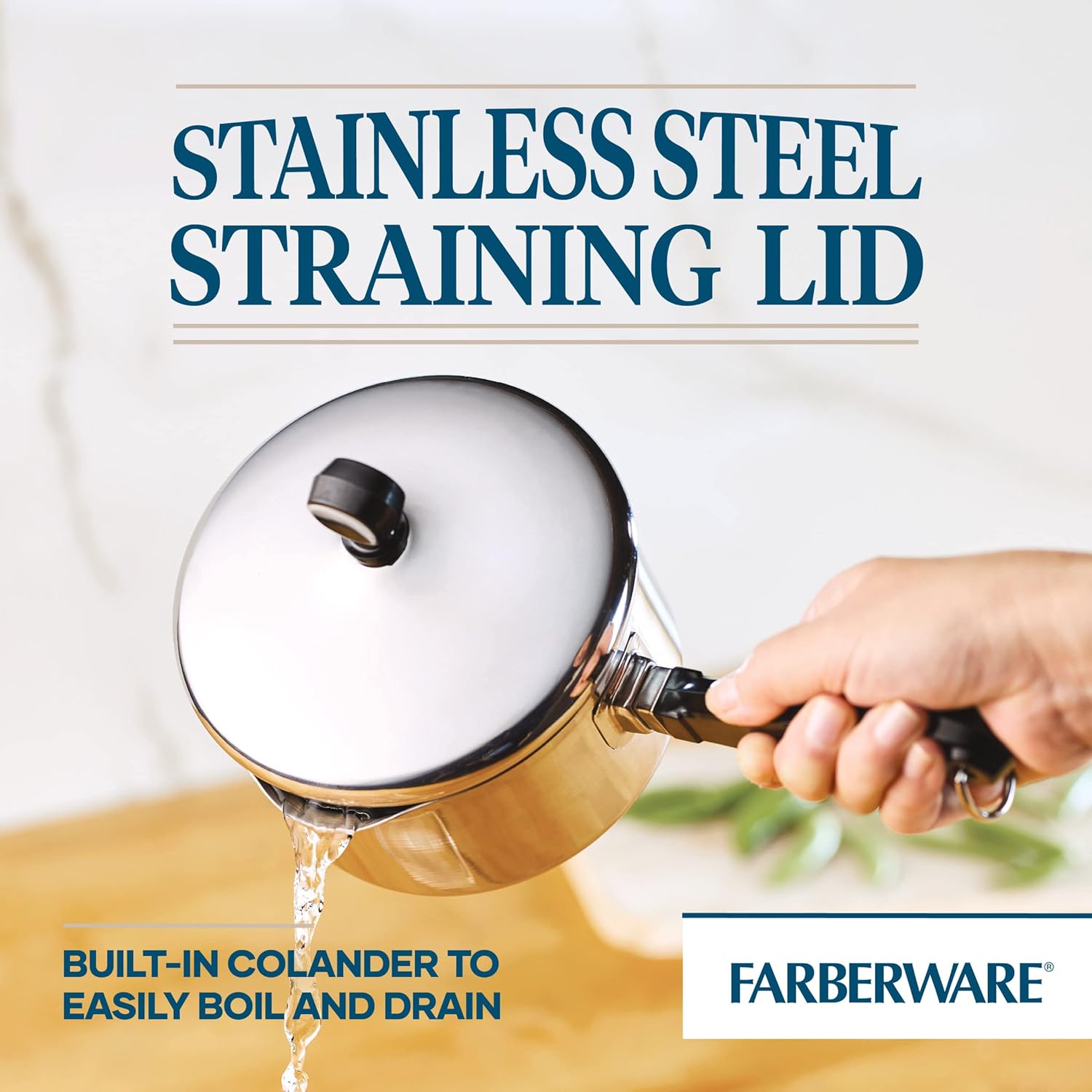 Farberware Classic Stainless Steel 1-Quart Straining Saucepan Over Silver