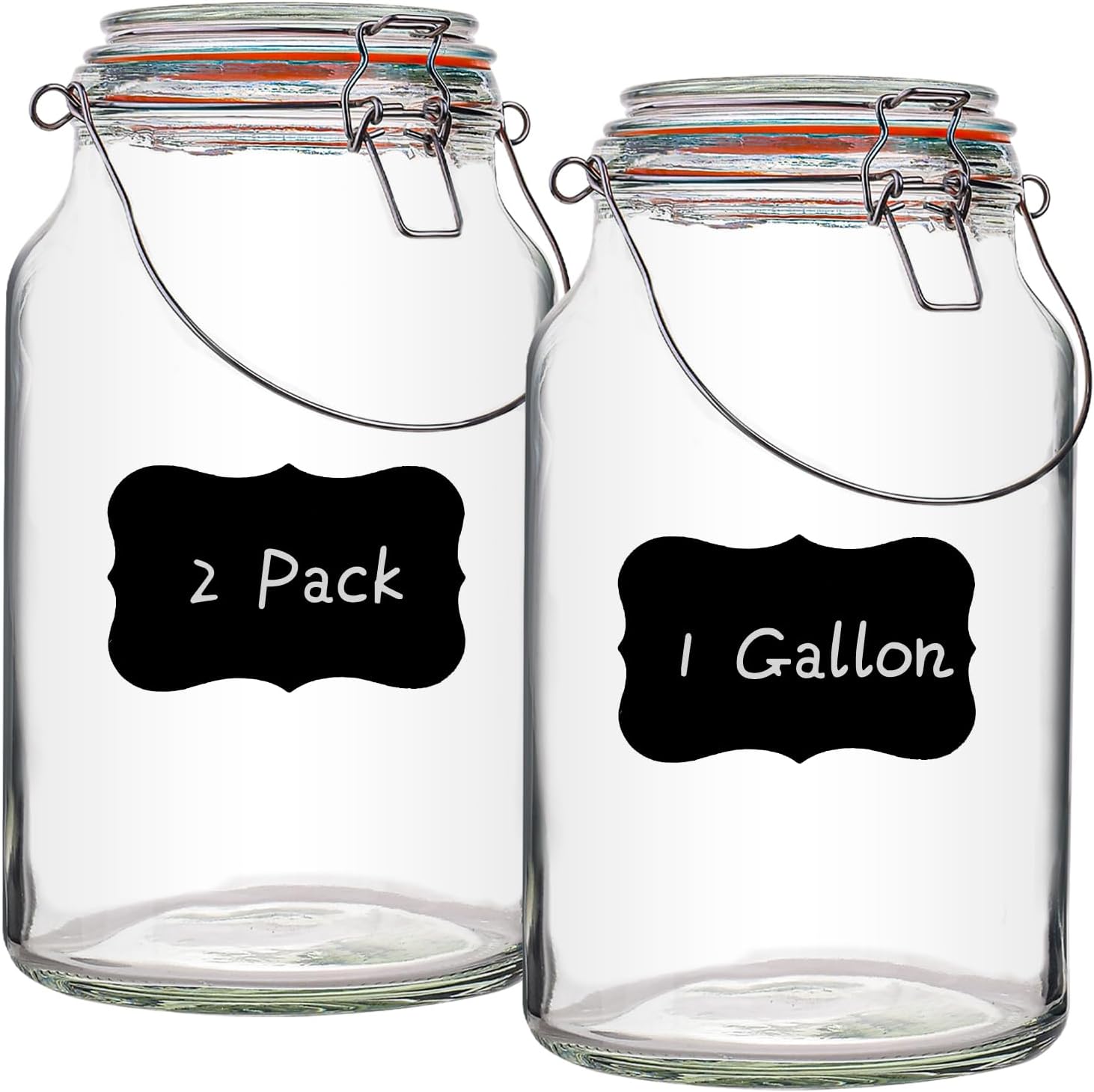 Galssmagic 1 Gallon Glass Jars 2 Pack with Airtight Lids