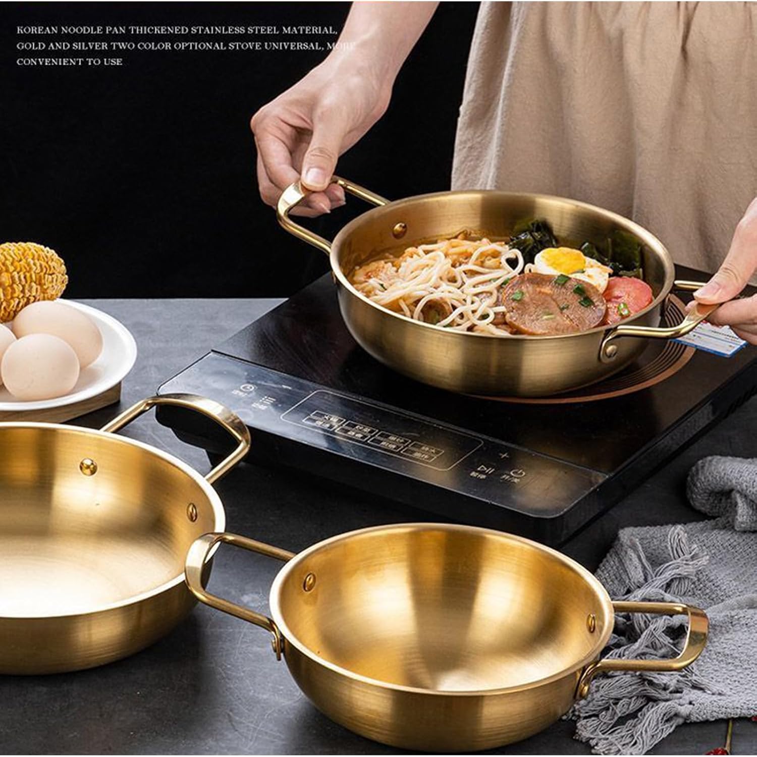 BINGWANG 7 Sizes Stockpot with Gold Handle 18CM
