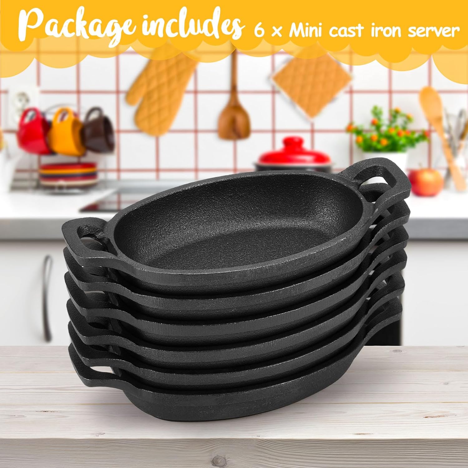 6-Piece Cast Iron Skillet Set for Baking Roasting and Grilling