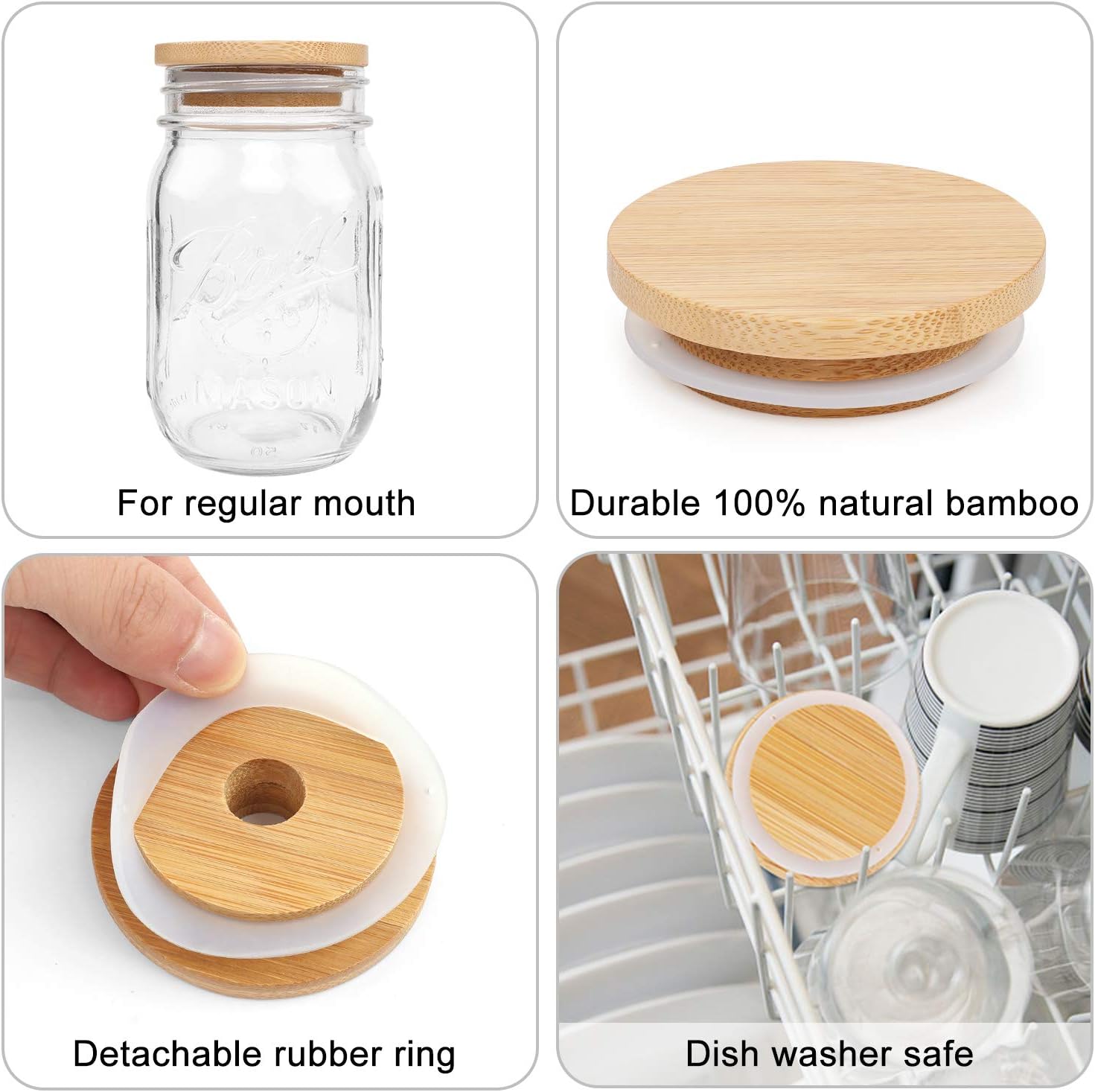 CNVOILA Bamboo Mason Jar Lids for Home Eco-Friendly 8-Pack