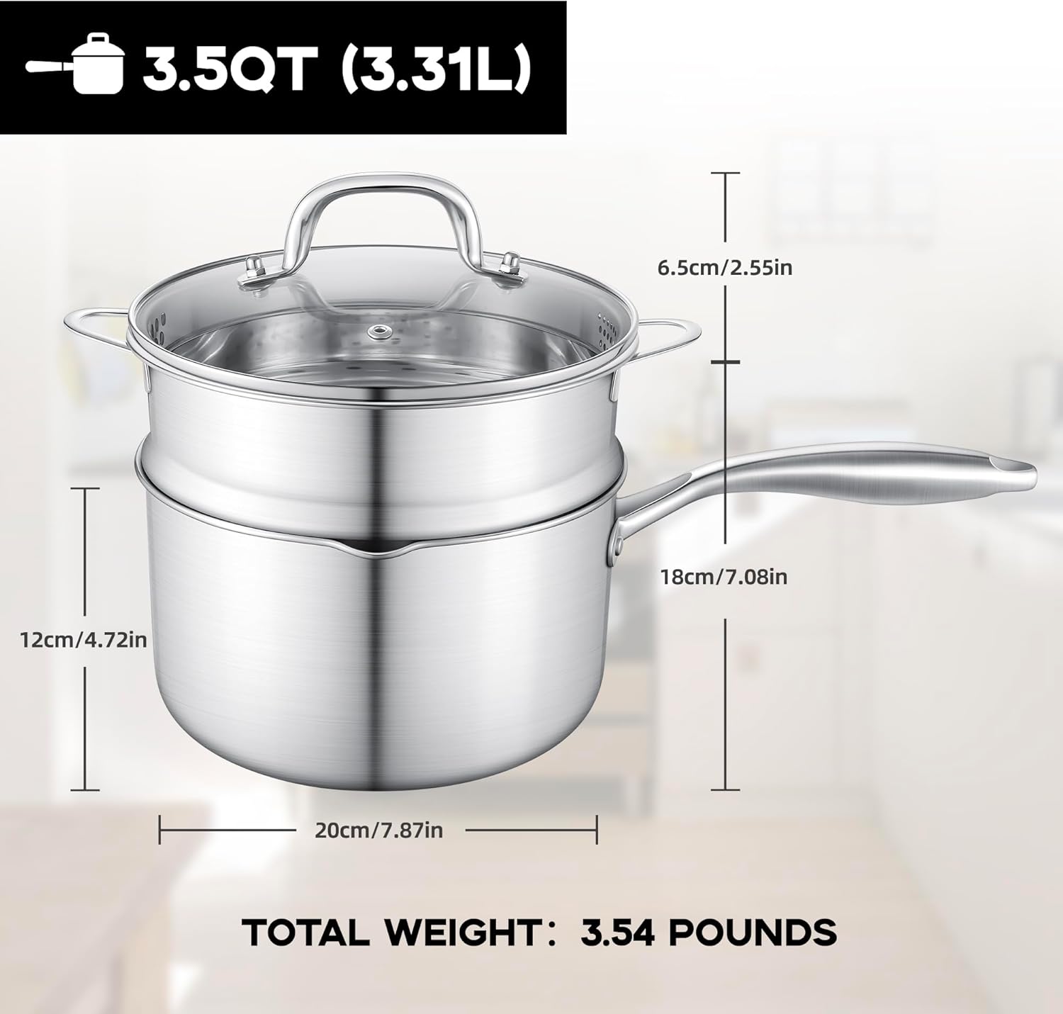 Leetaltree Stainless Steel Saucepan with Steamer Basket 35 Quart