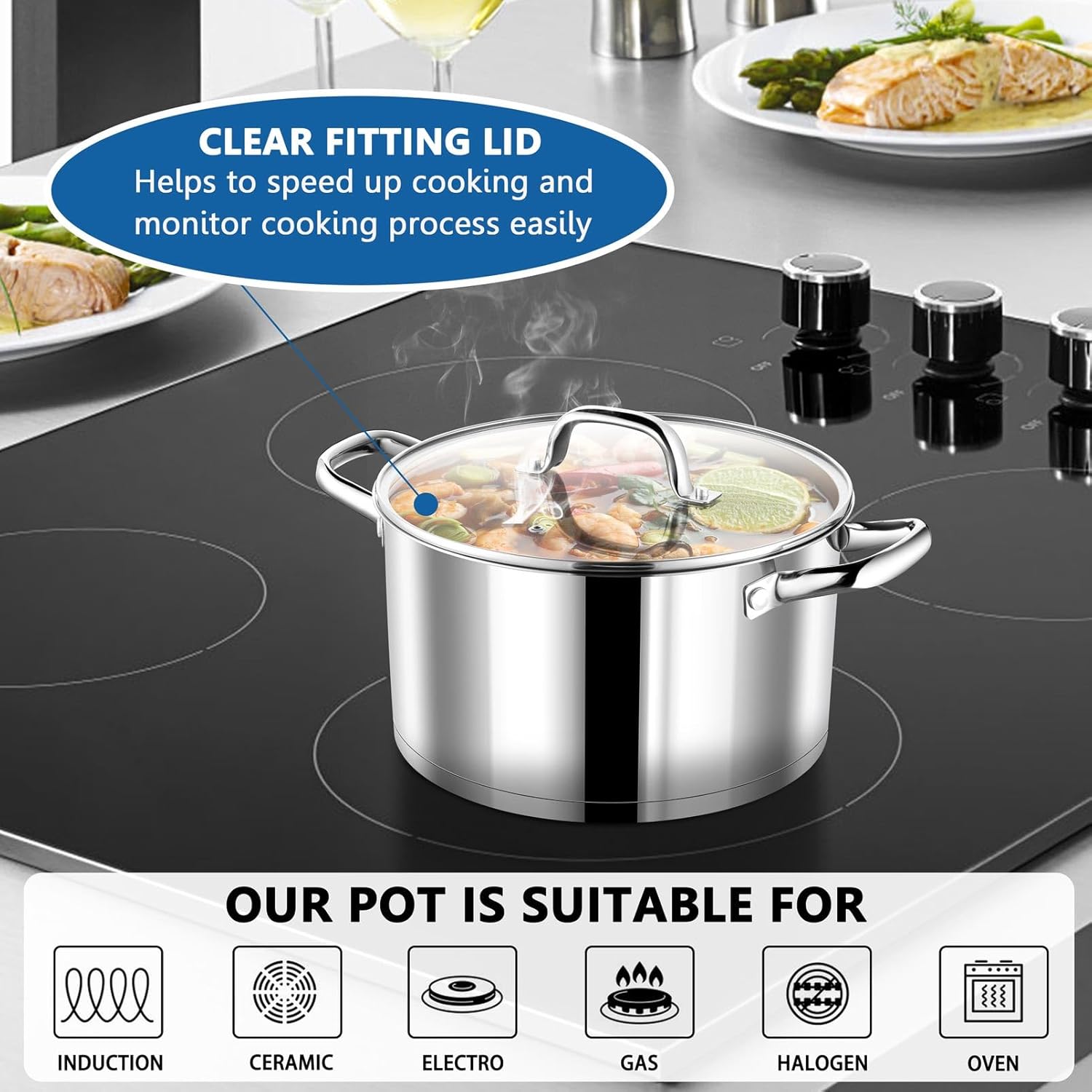 Stainless Steel Stock Pot with Lid 4qt