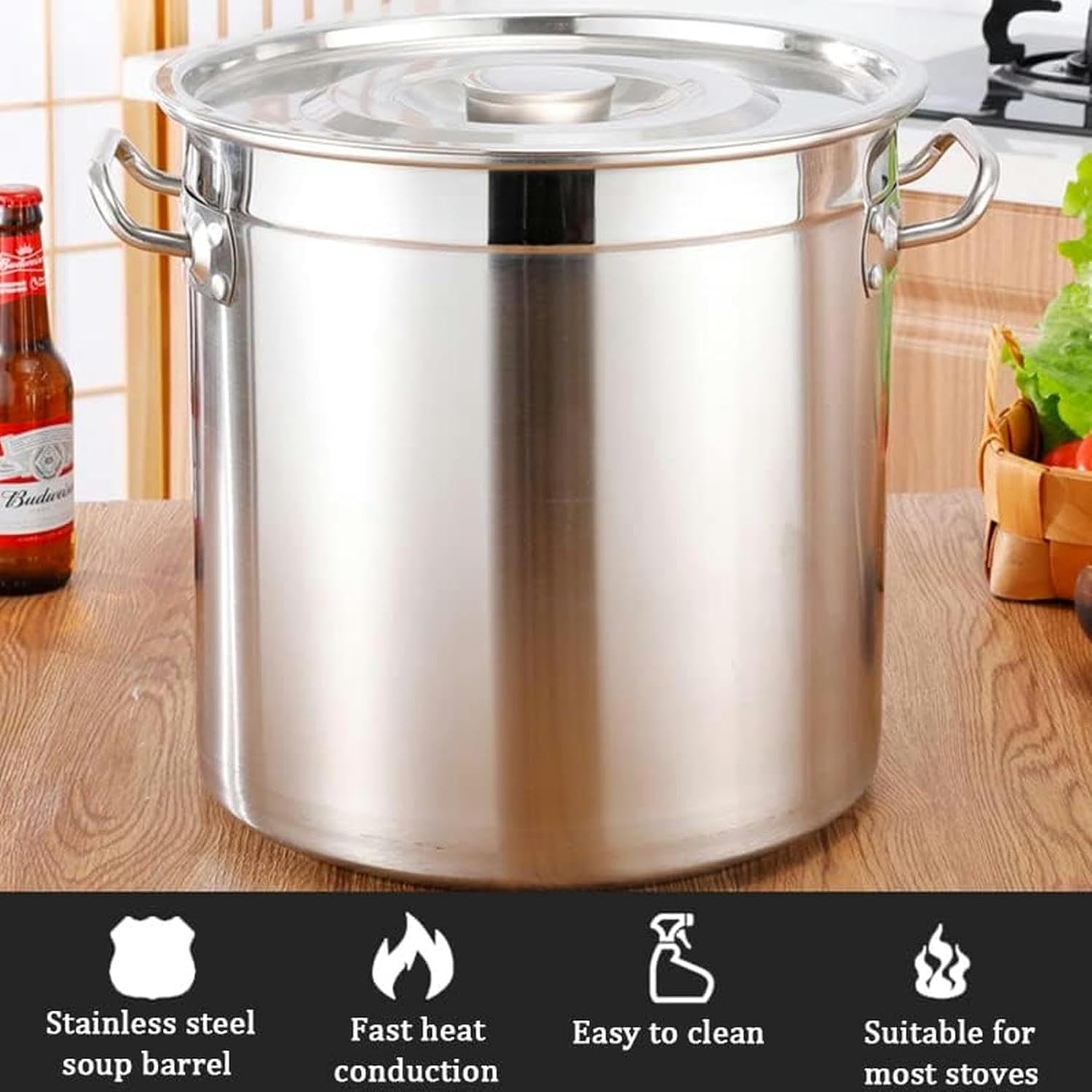 Wzglod Large Crawfish Boil Pot Heavy Duty Stainless Steel Stockpot