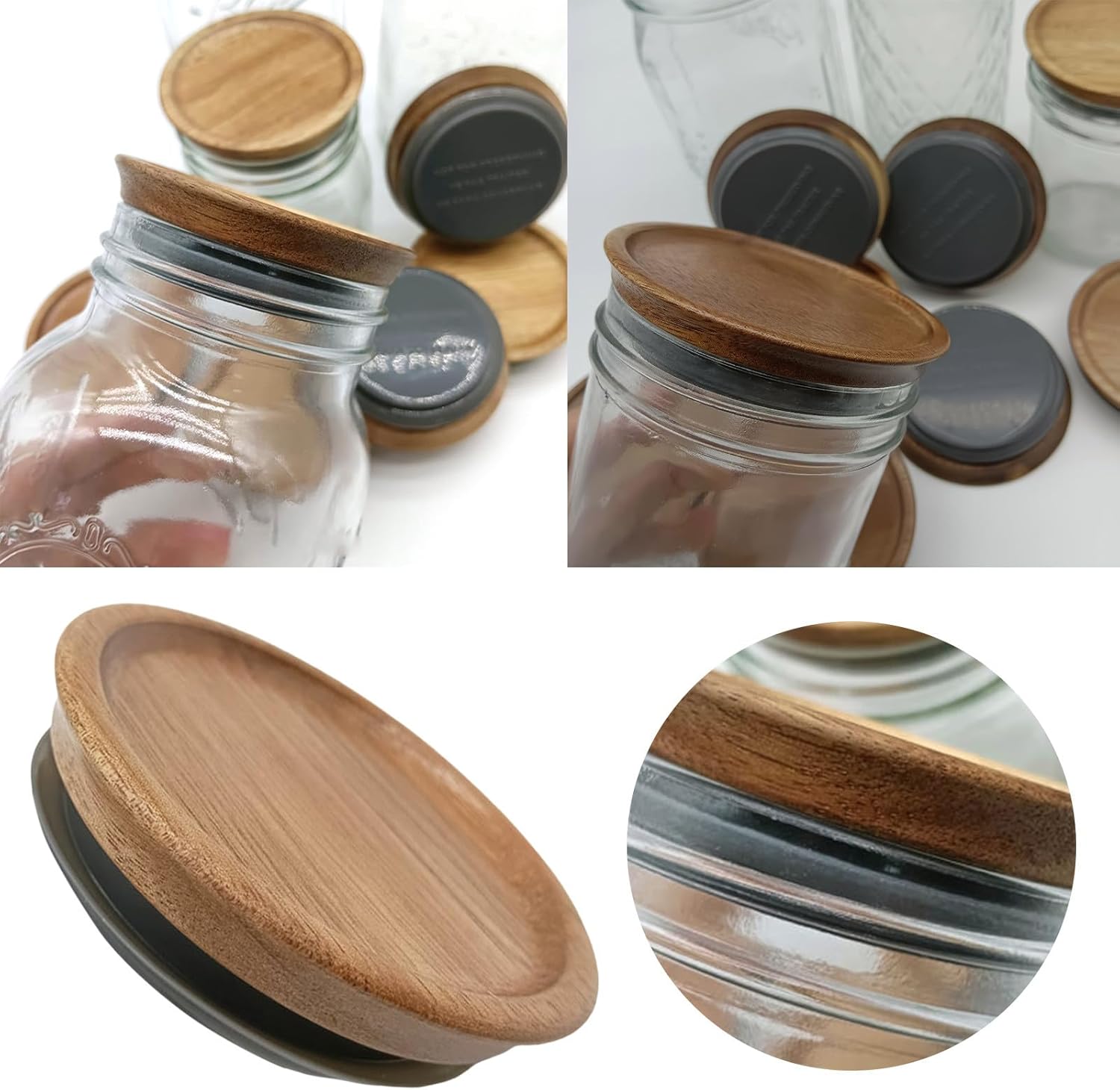 6-PieceGenericWide Mouth Wooden Mason Jar Lids Airtight Reusable Storage Solution