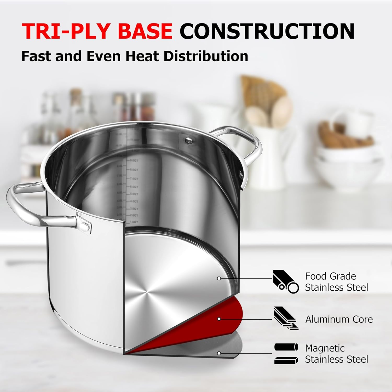 Precise 10 qt Tri-Ply stainless steel stock pot