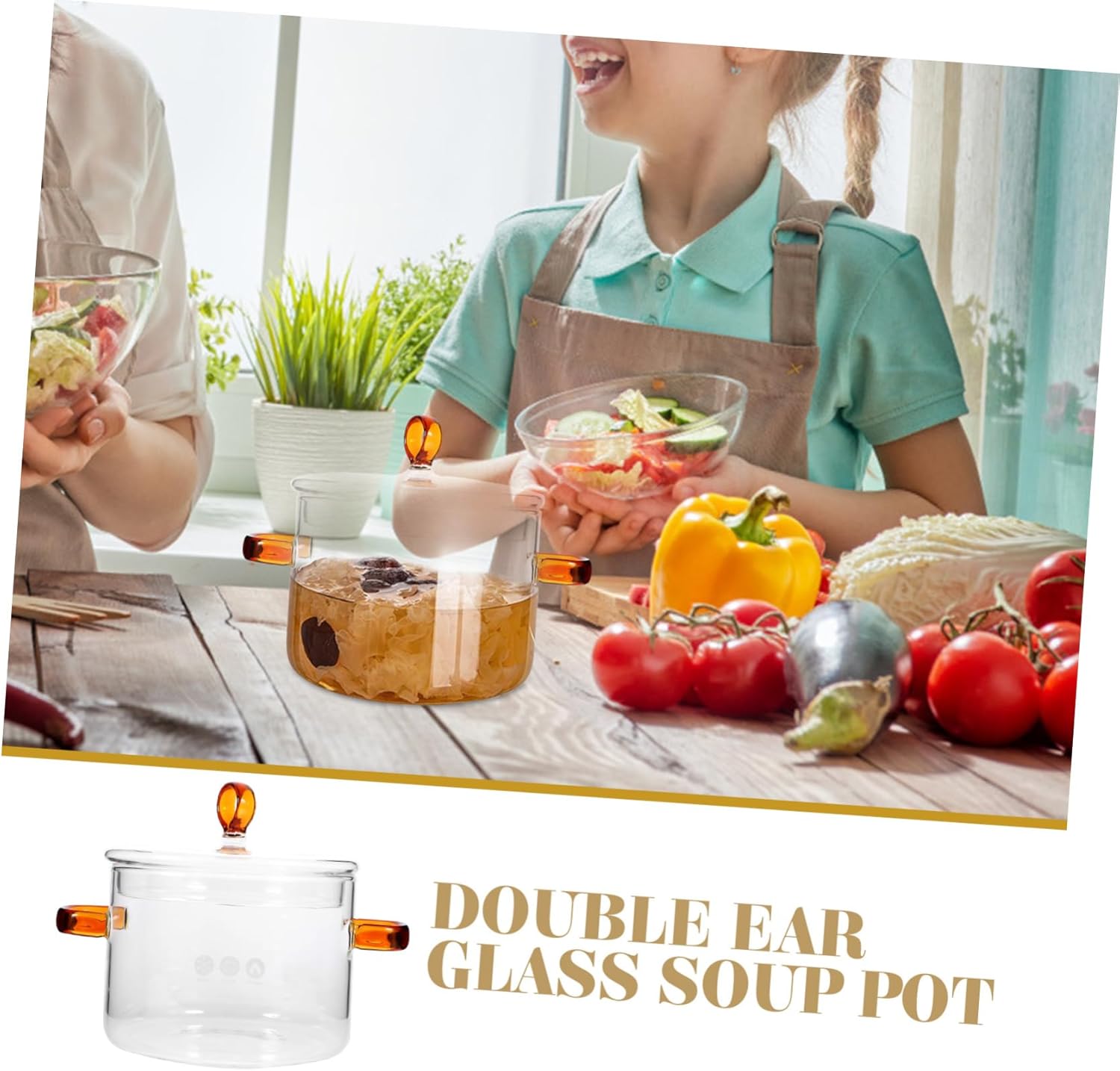 PRETYZOOM 2pcs Glass Stockpot with Lid