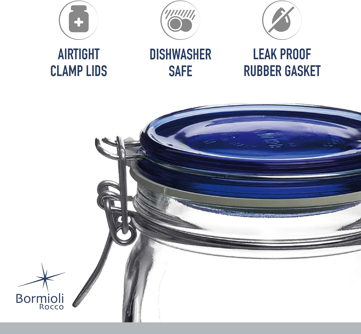 Bormioli Rocco Fido Square Jar with Blue Lid 175 oz