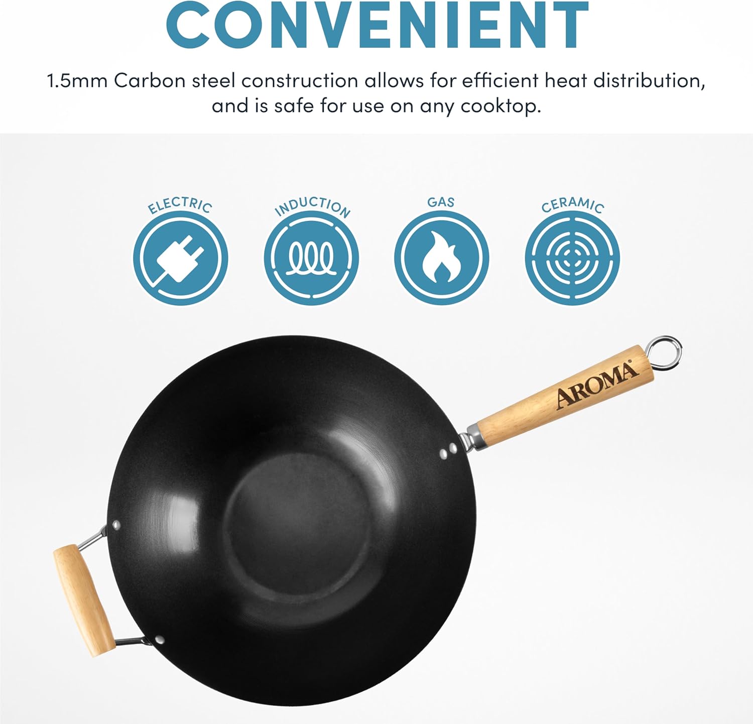 Aroma Housewares 14 In Wok Non-Stick Heavy Duty Black