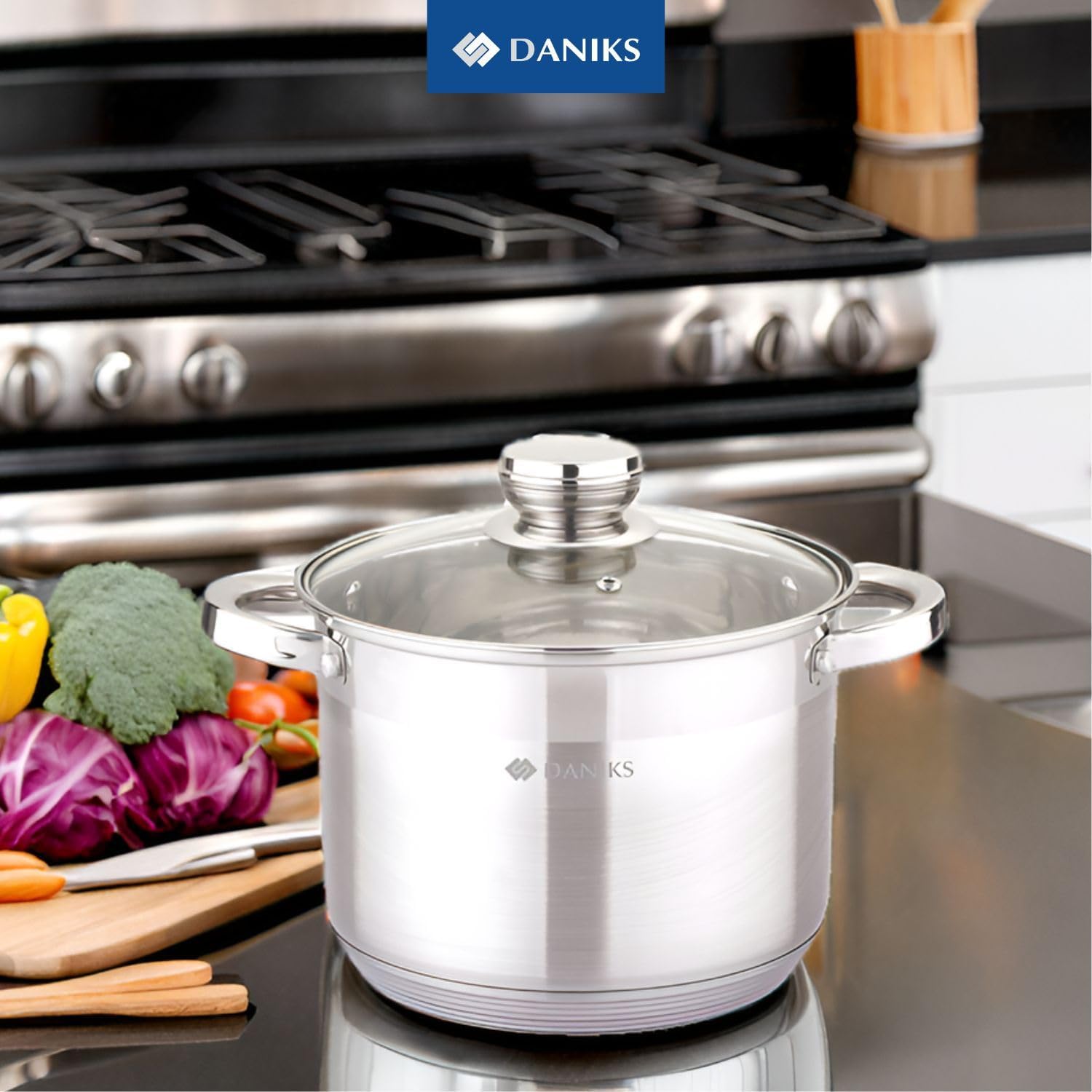 Daniks Standard stainless steel stock pot with glass lid