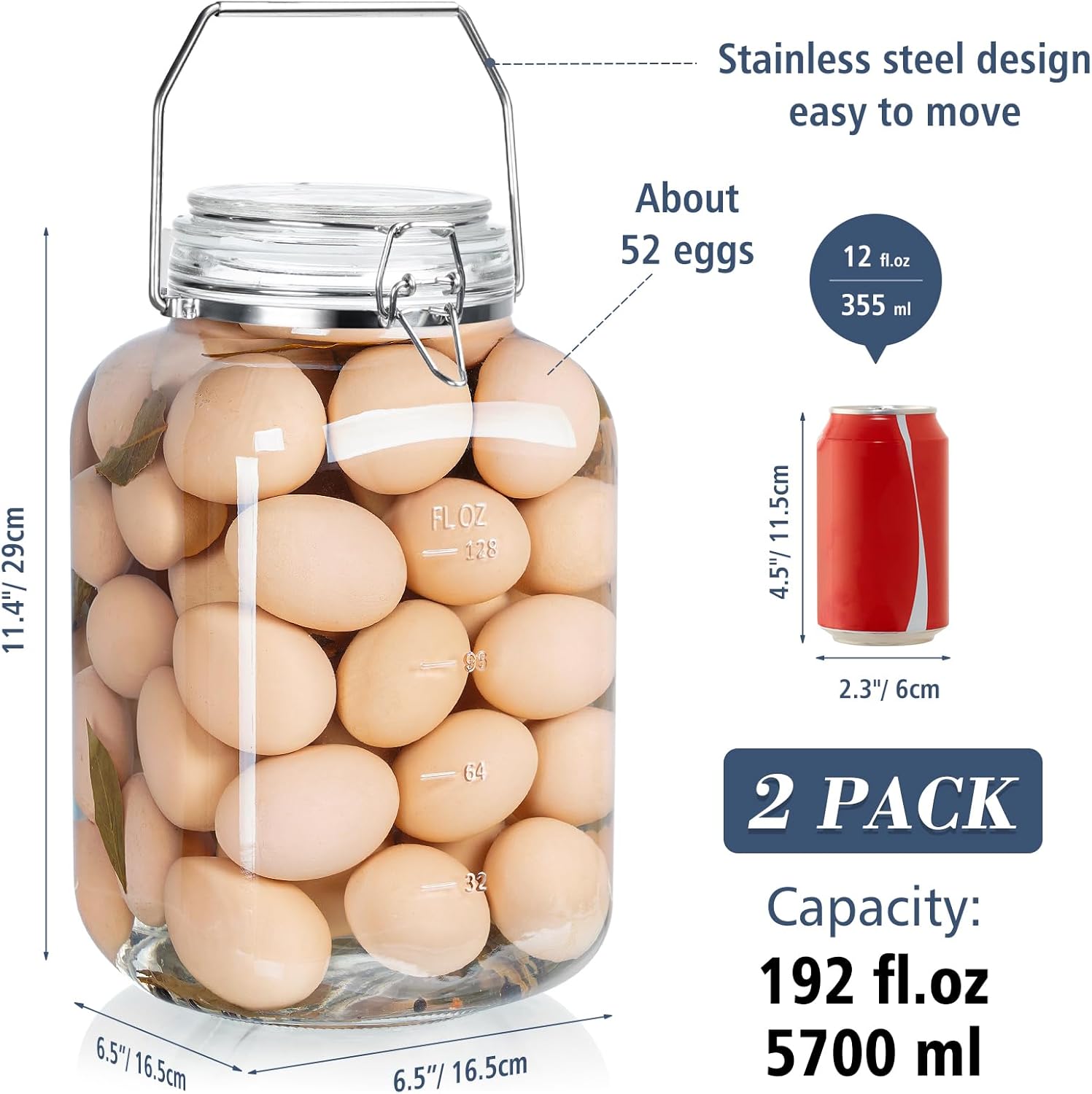 Folinstall 2 Pack Gallon Glass Jars with Airtight Lids