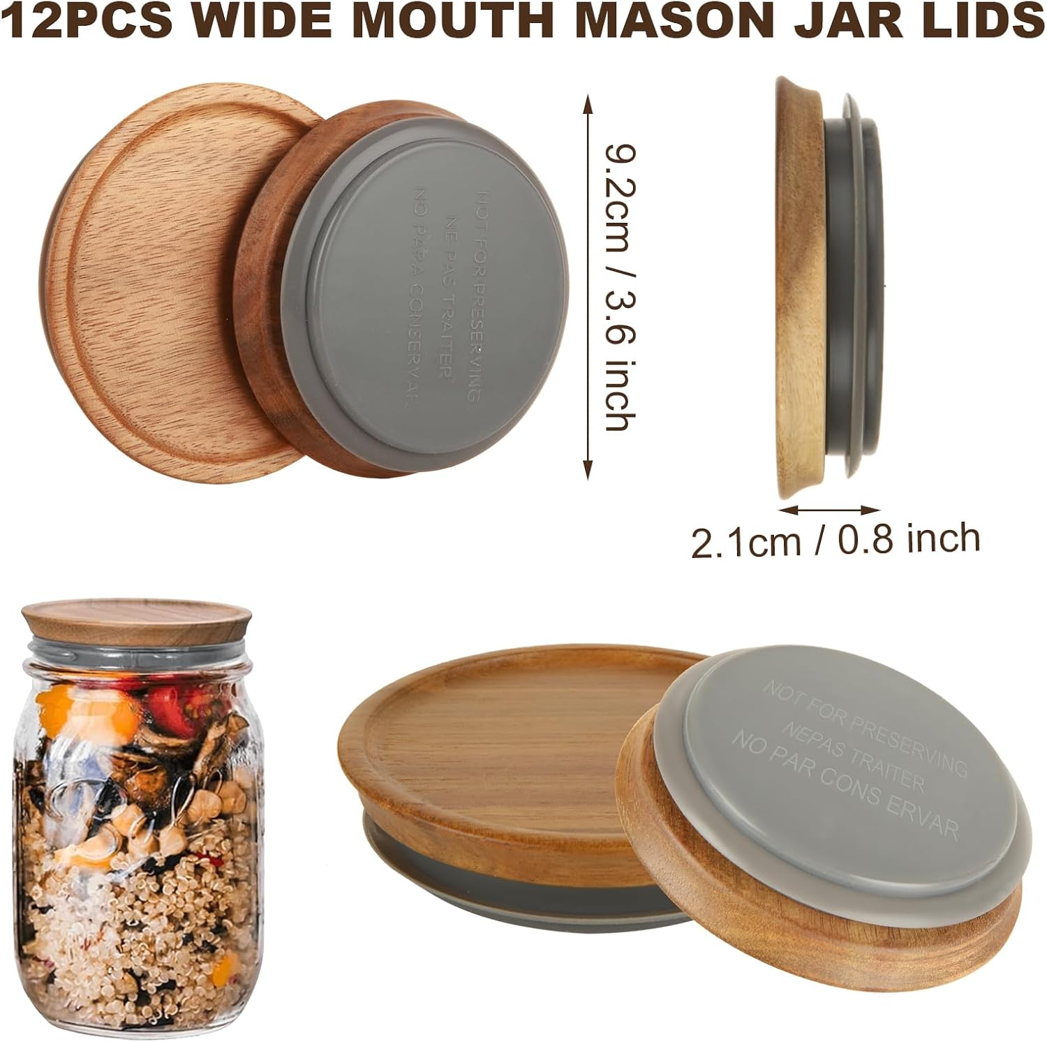 12PCS Acacia Wooden Mason Jar Lids