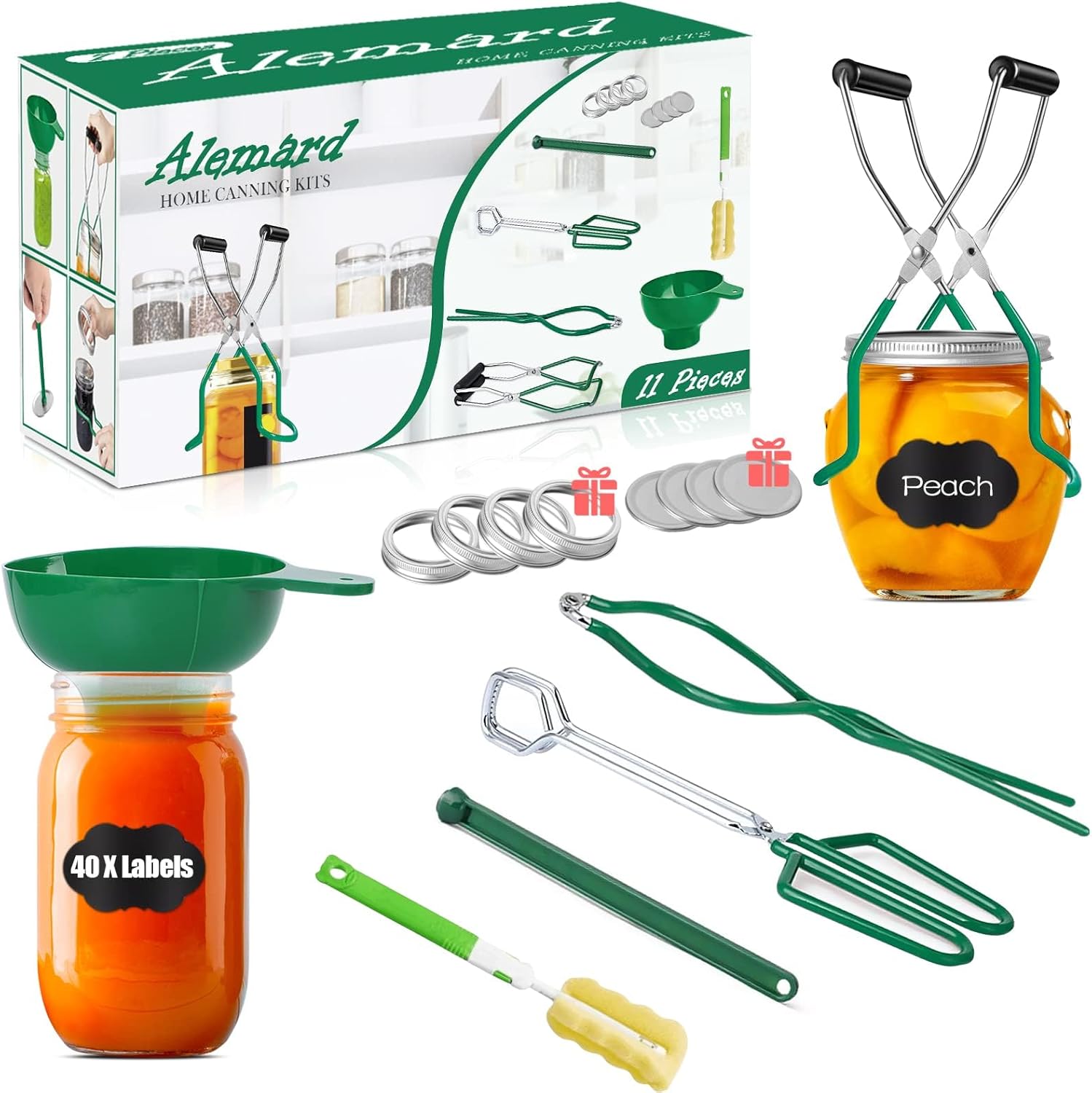 Alemard 11pc Canning Kit - Jar Lifter Lid Lifter Funnel Wrench Lids Rings