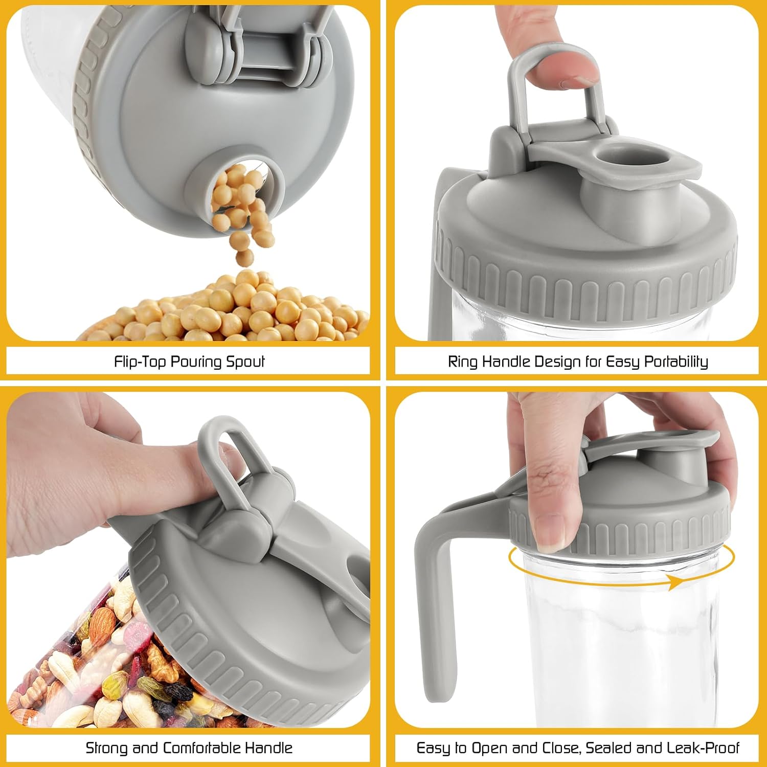 BPA-Free Mason Jar Lid with Silicone Seal - Easy Pour 6-Pack