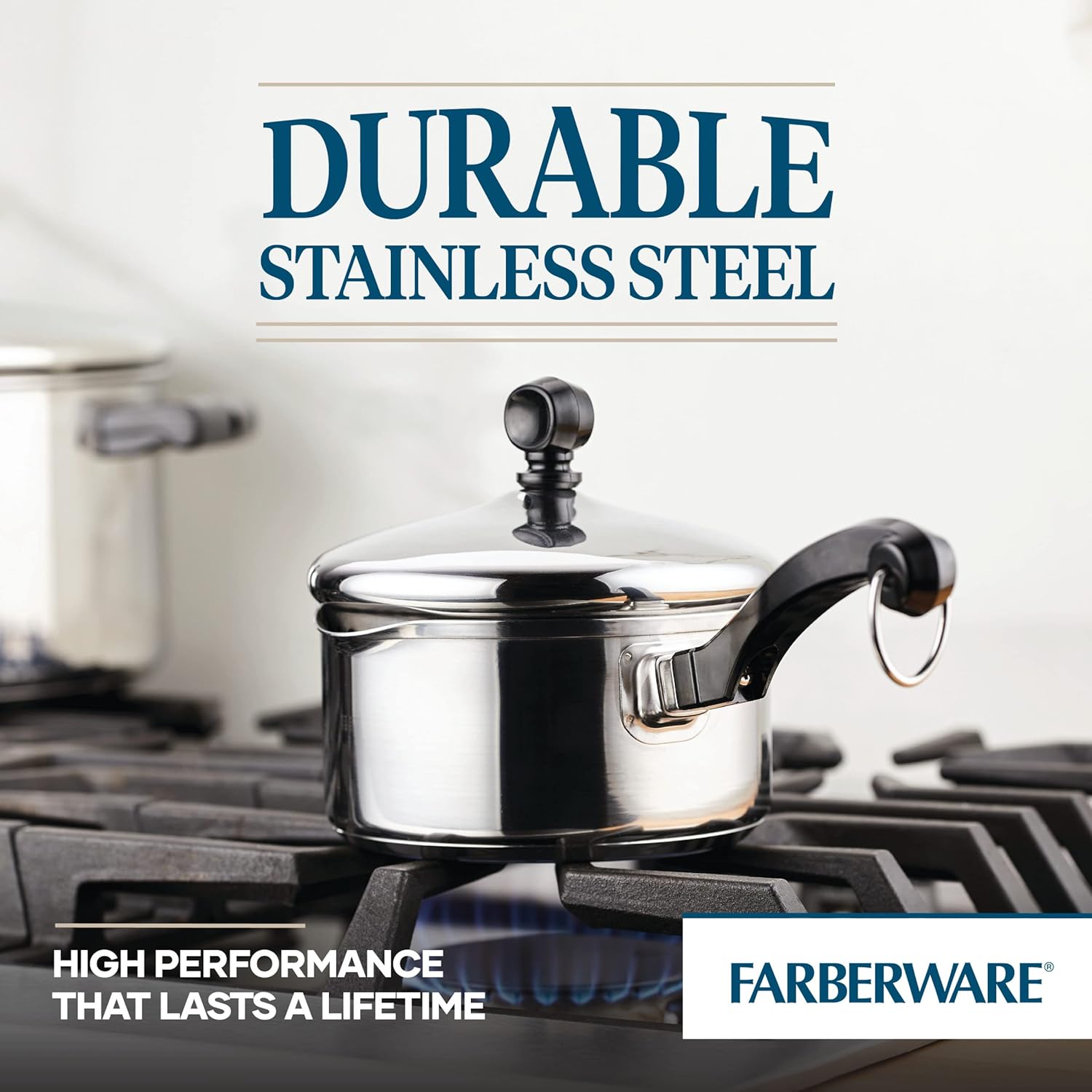 Farberware Classic Stainless Steel 1-Quart Straining Saucepan Over Silver